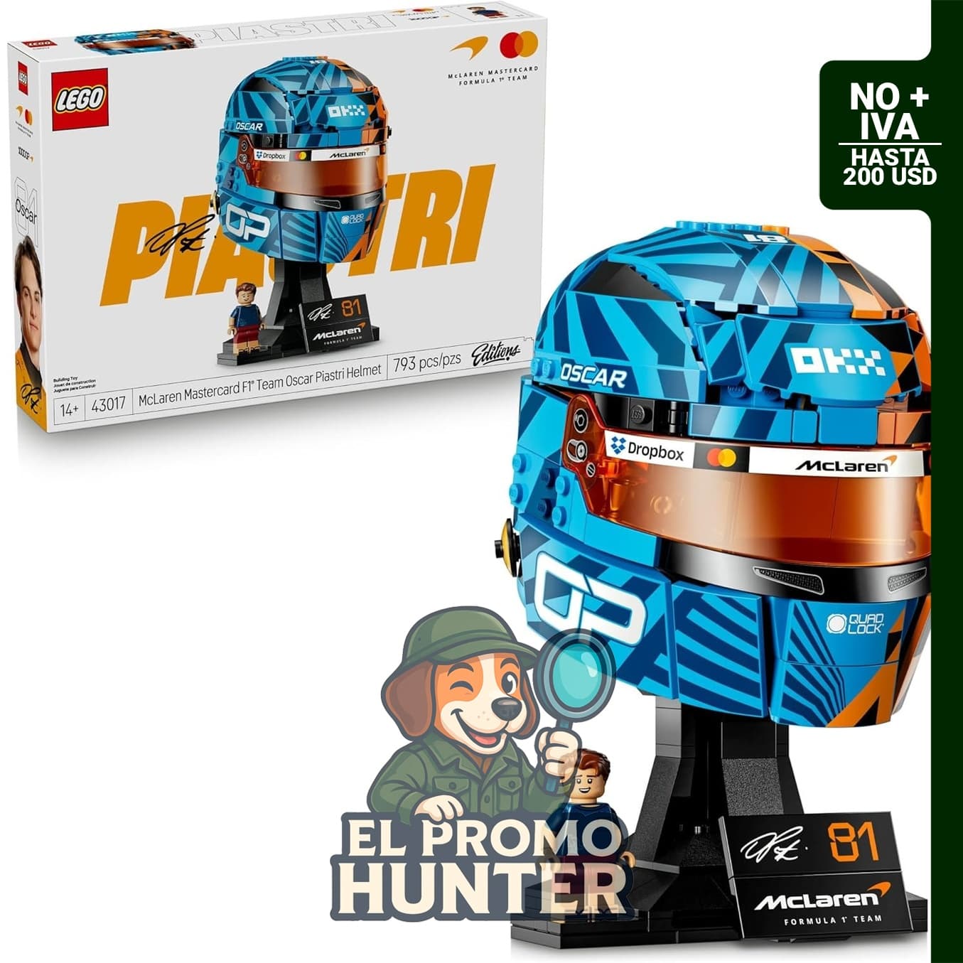 LEGO Editions McLaren MasterCard F1 Team Oscar Piastri Casco – Juego de construcción para adolescentes a partir de 14 años.