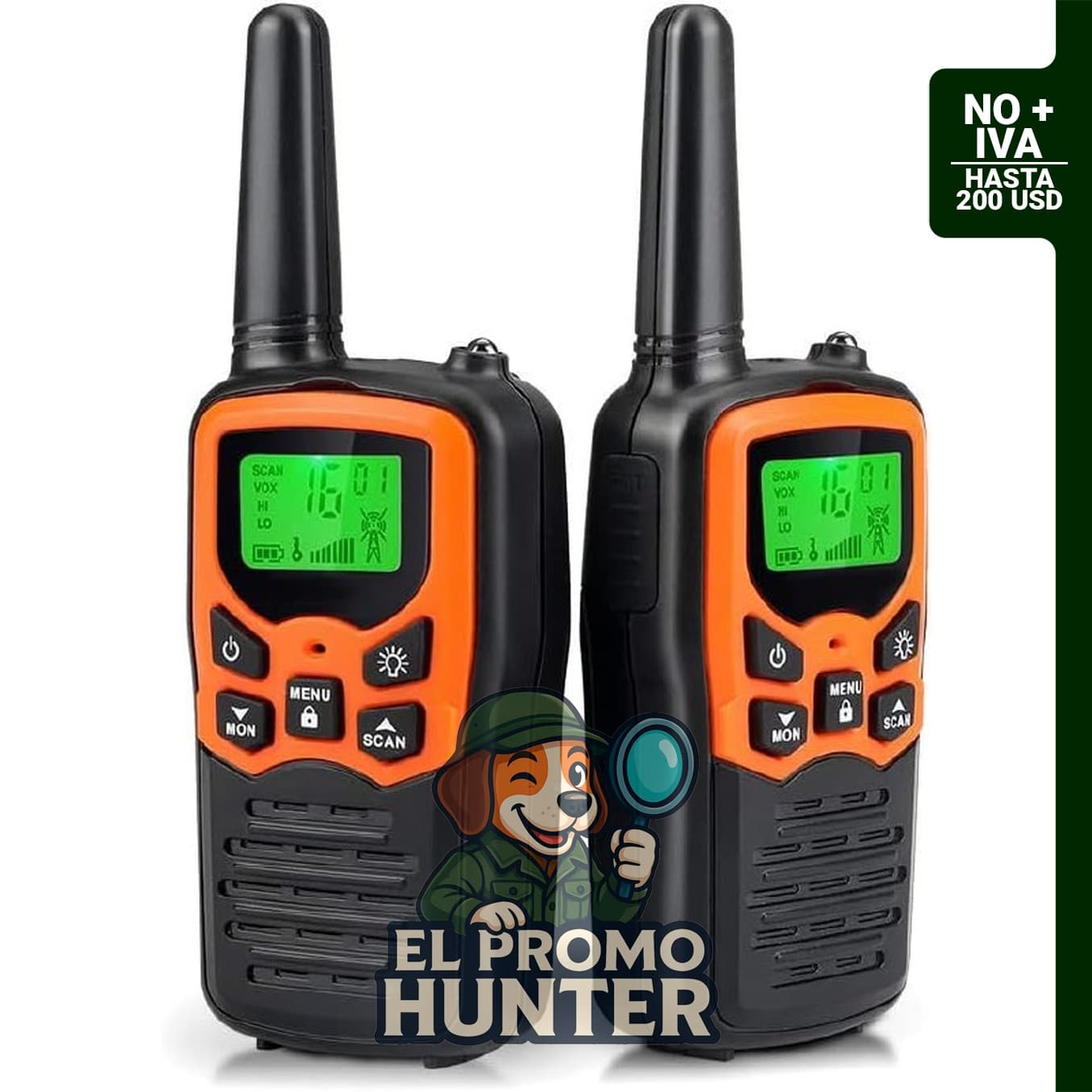 MOICO Walkie Talkies de largo alcance con 22 canales FRS, linterna LED VOX y pantalla LCD, color naranja (2 unidades).