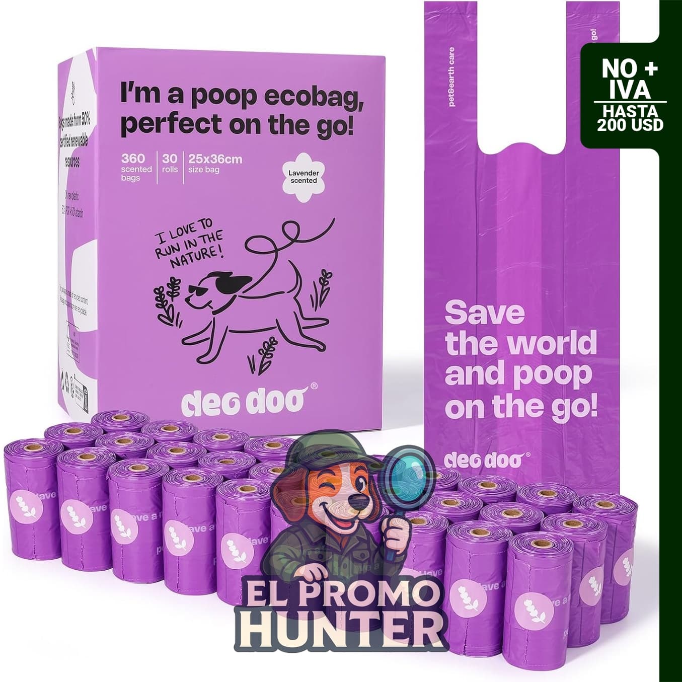Deo Doo Bolsas para excrementos de perro con asas, 30 rollos, 360 bolsas.