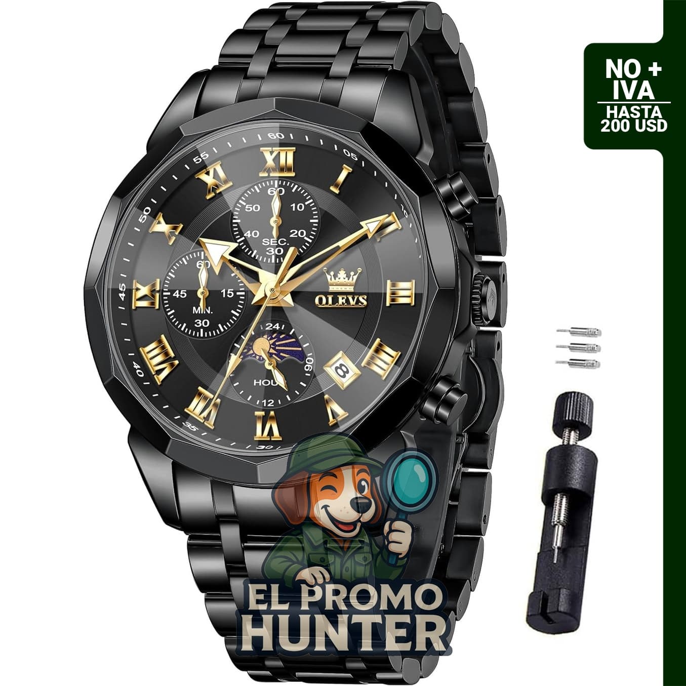 Reloj OLEVS para hombre, cuarzo, acero inoxidable, resistente al agua, con función luminosa.