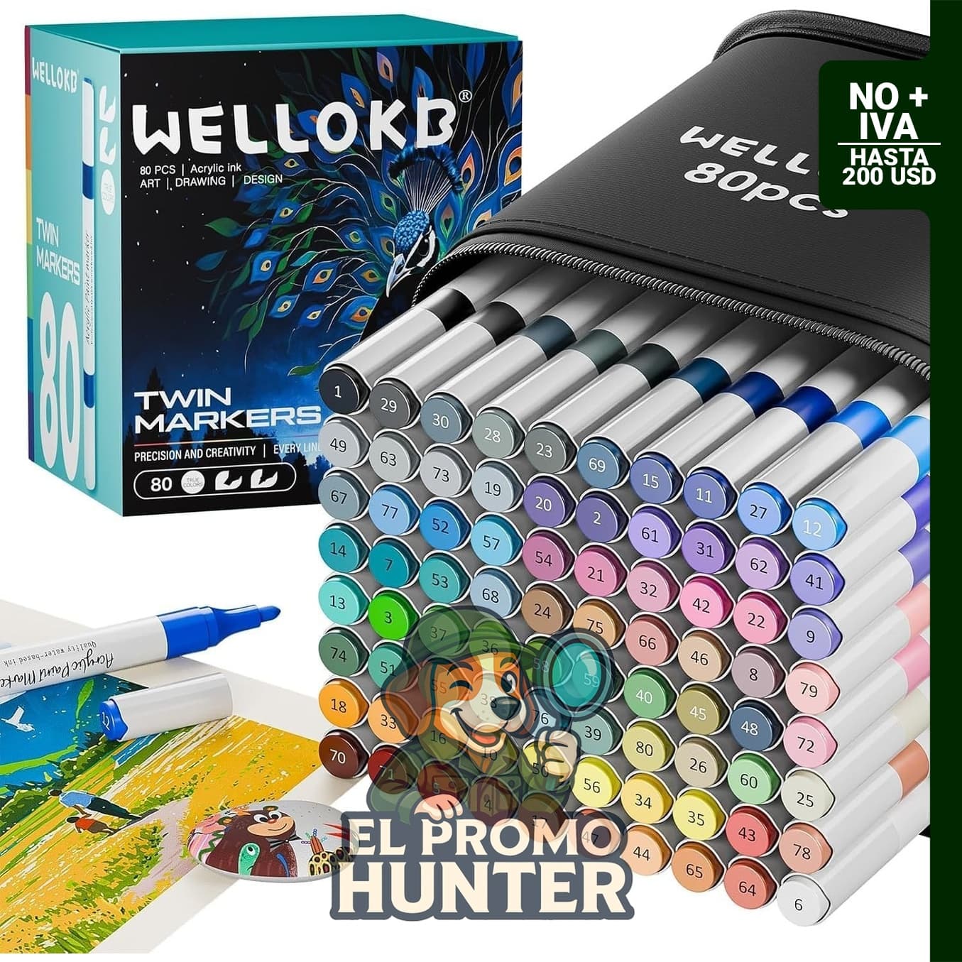WELLOKB marcadores de pintura acrílica fina de doble punta, 80 colores, para madera, vidrio, papel y cerámica.