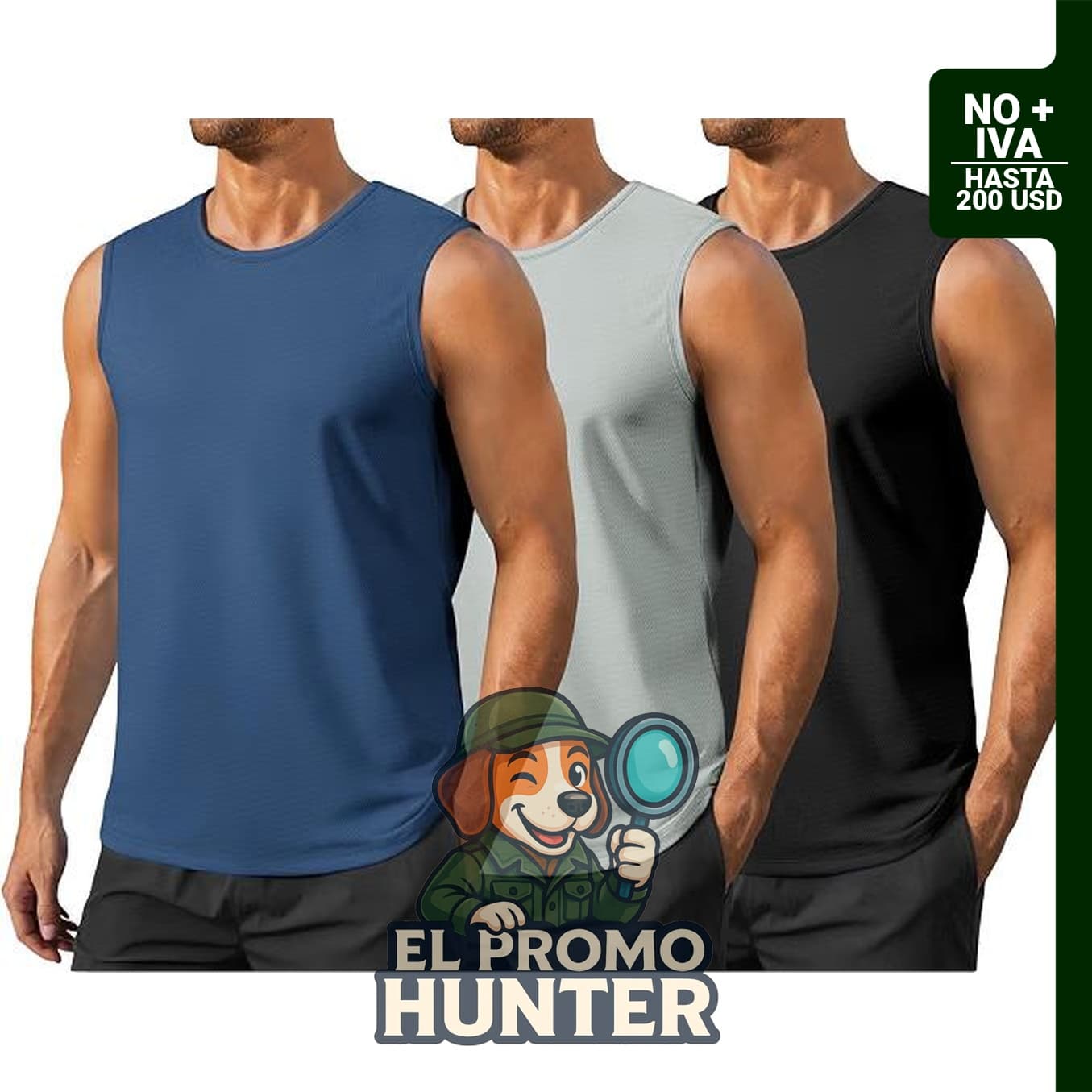 Camiseta sin mangas para hombre, paquete de 3, secado rápido, UPF 50+.