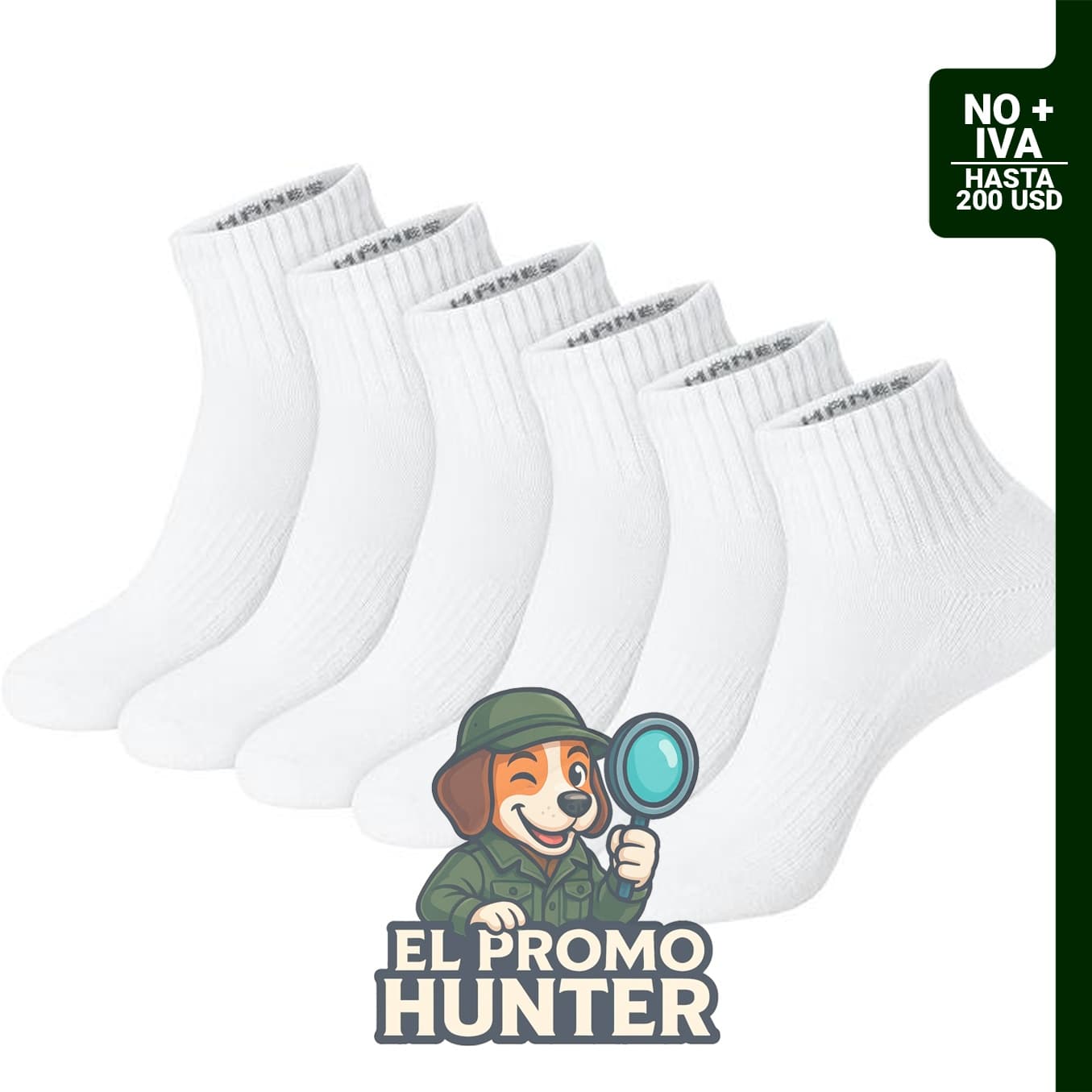 Paquete de calcetines unisex de Hanes, incluye 6 pares en colores blanco y negro, tallas para hombres, mujeres y adolescentes.