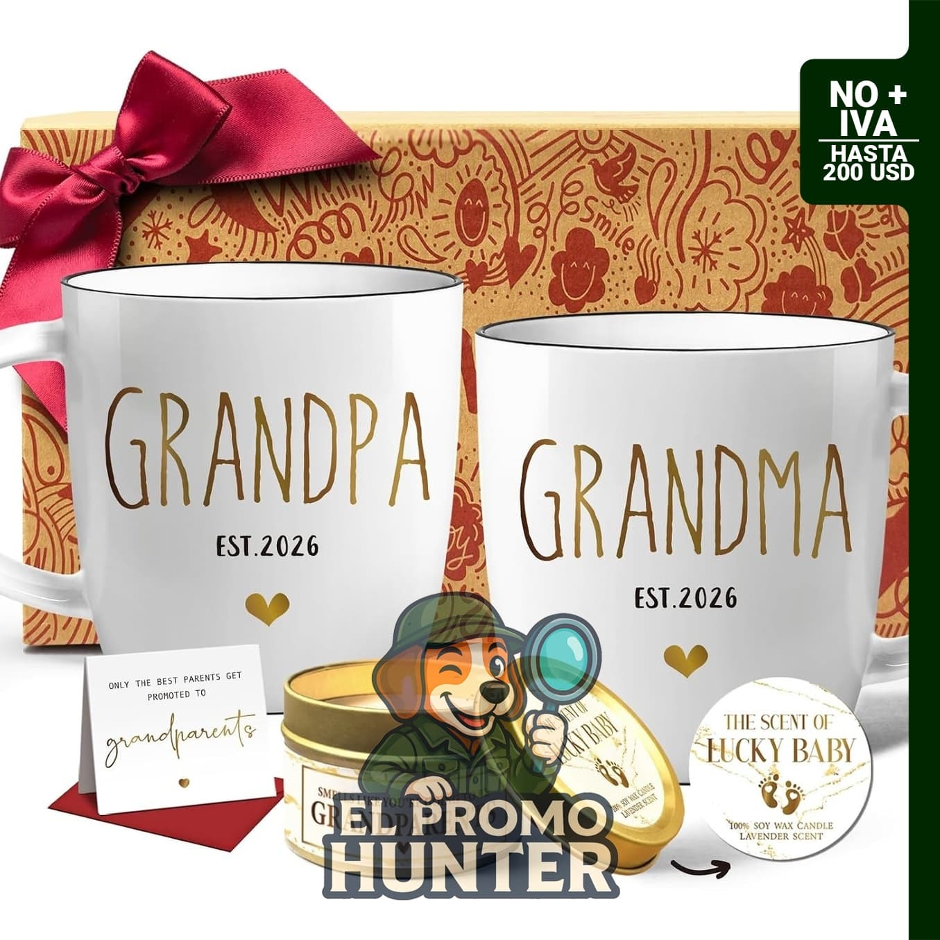 Juego de tazas de cerámica para nuevos abuelos, incluye diseño "Est 2026".