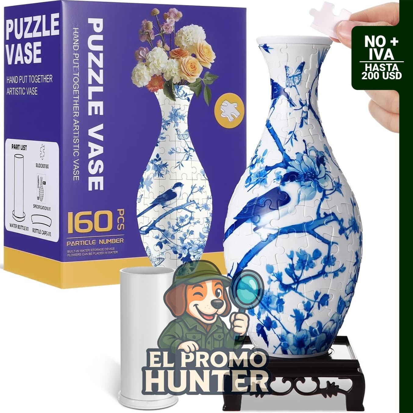 Silipull Jarrón Rompecabezas 3D de Flores, 160 piezas de plástico curvado.