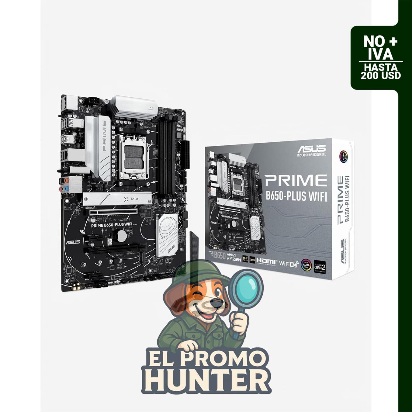 Placa base ASUS Prime B650-PLUS WiFi para procesadores AMD Ryzen™ 7000, 8000 y 9000, formato ATX.