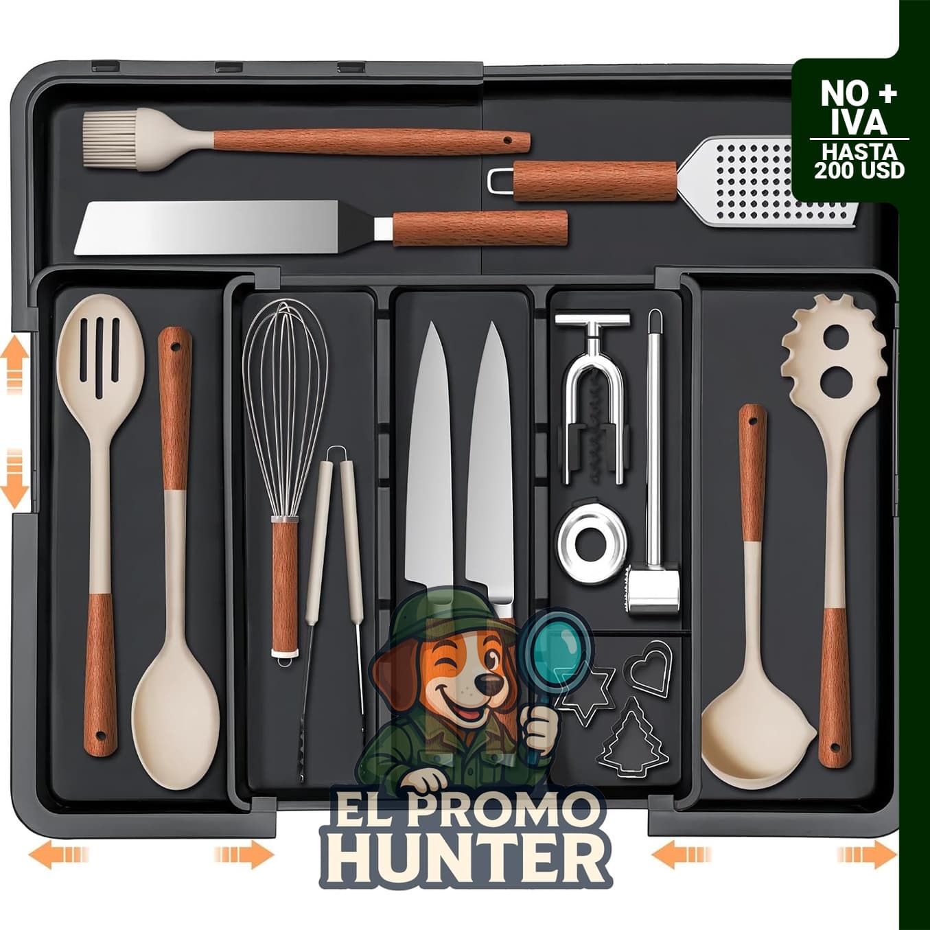 Spaclear organizador grande para cajones de utensilios, bandeja ajustable para cubiertos de cocina.