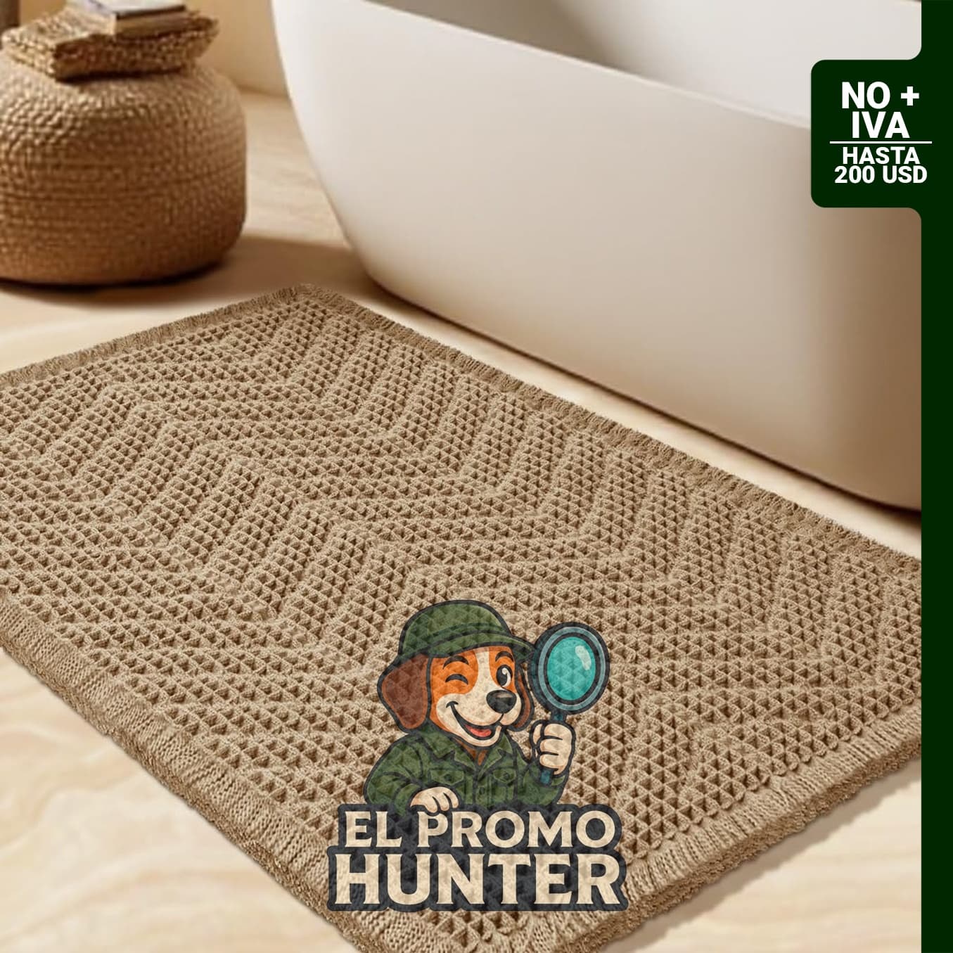 Alfombra de baño Waffle, tejida a máquina, absorbente y antideslizante, estilo boho.