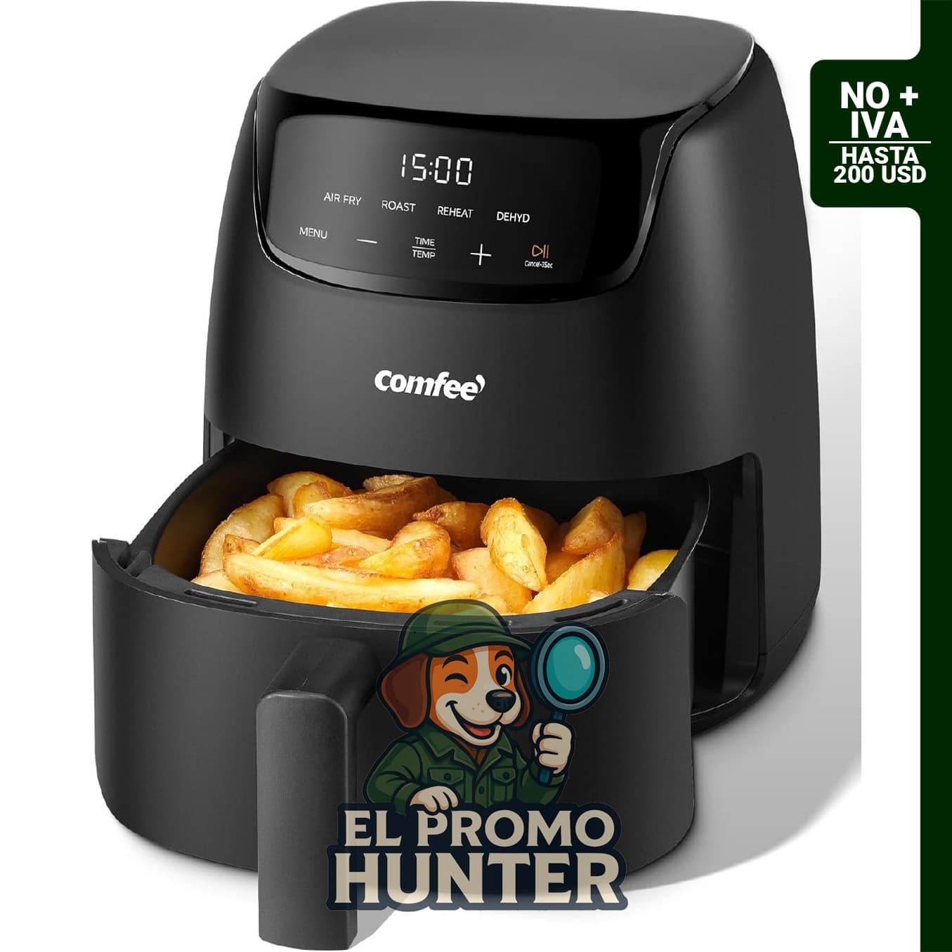 COMFEE' Freidora de aire digital compacta de 2.1 cuartos (2 L) con 4 funciones.