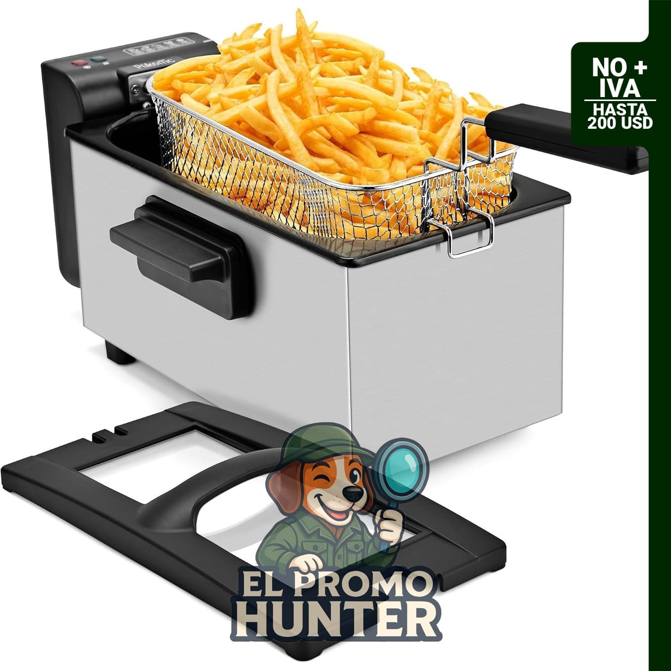 Pukomc Freidora Profunda de 3 litros, 1500W, con temperatura ajustable y cesta desmontable.