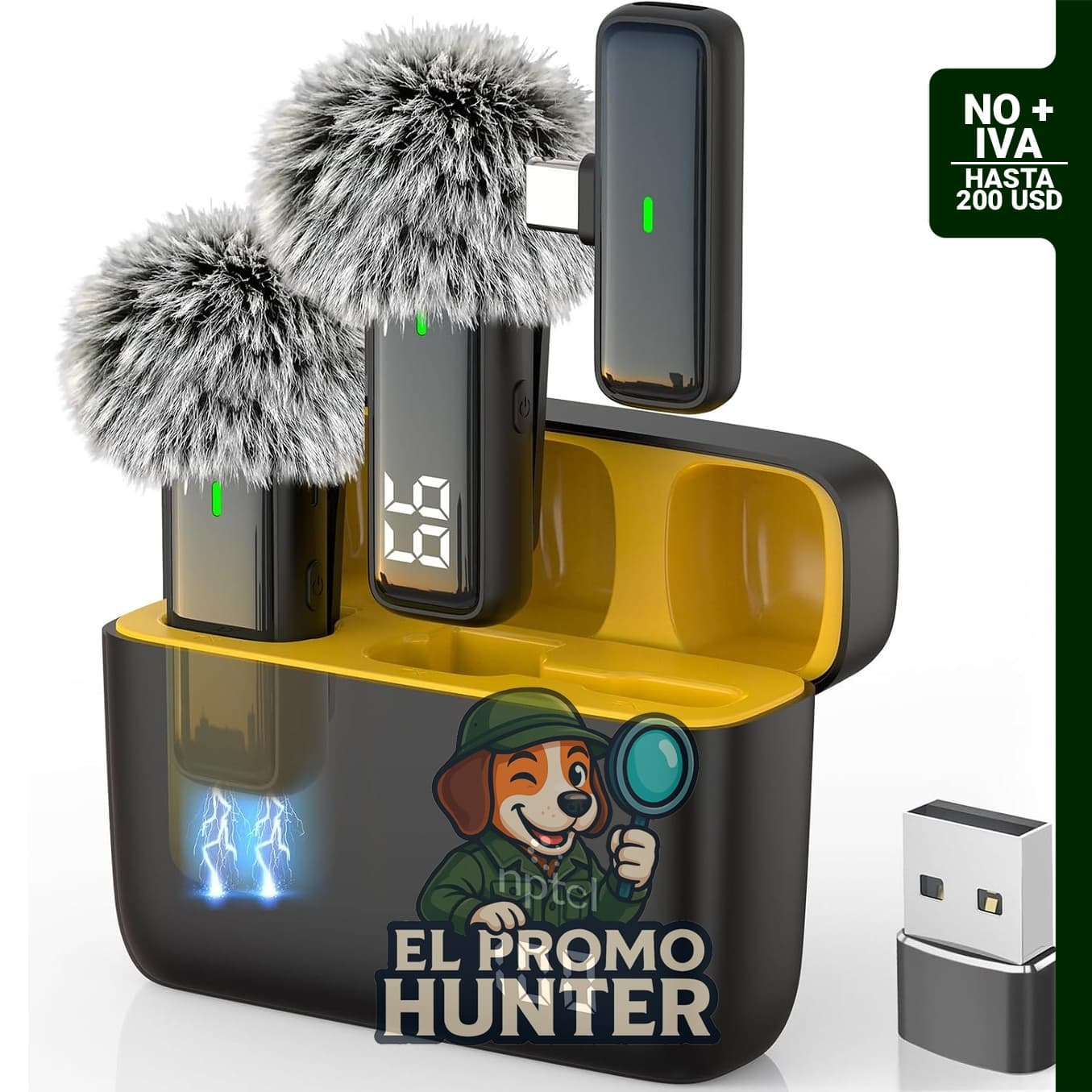 NPTCL Micrófono inalámbrico USB Lavalier con cancelación de ruido, compatible con PC, iPhone 16/15 y Android.
