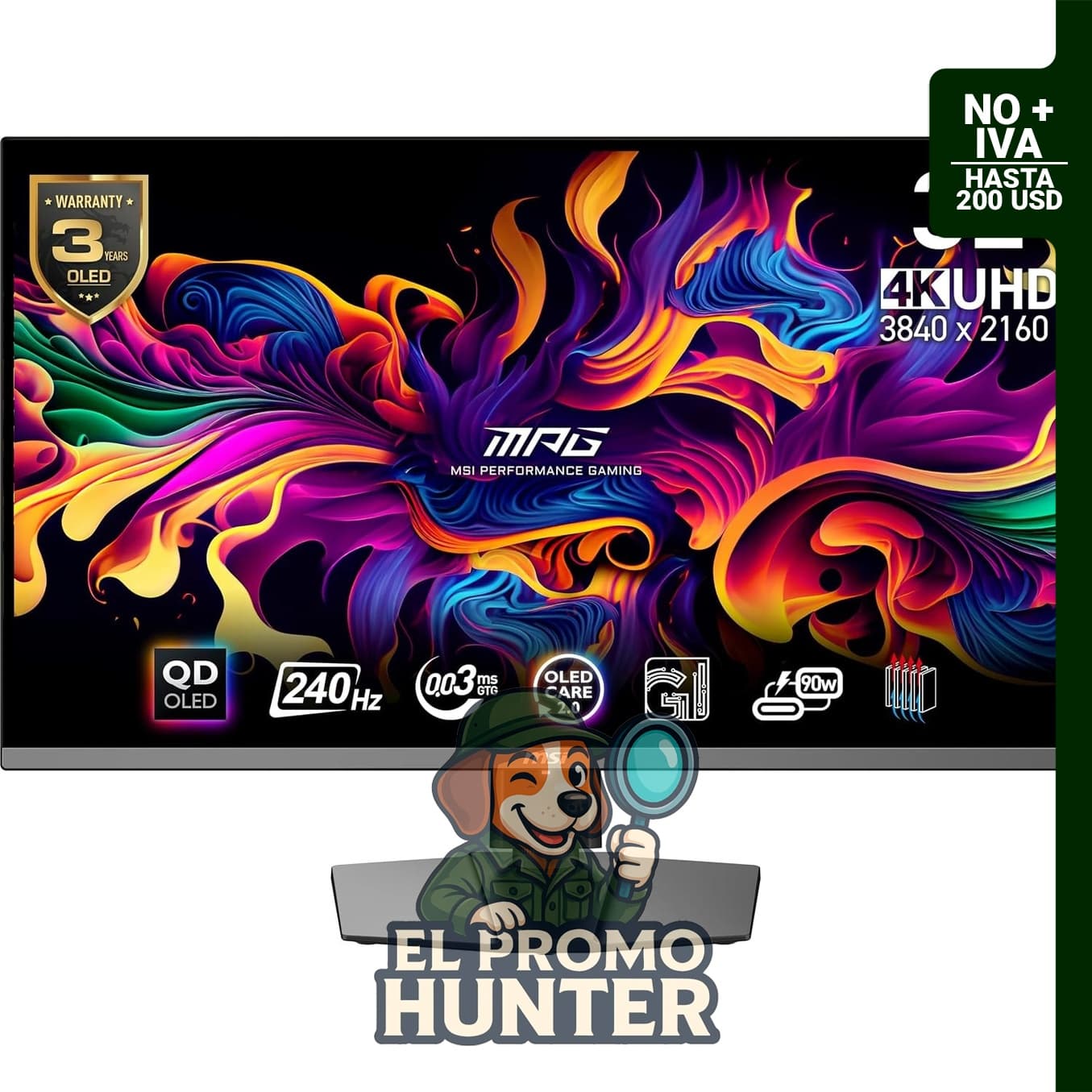 MSI MPG 321URX QD-OLED, monitor de juegos de 32" (81.3 cm) 4K UHD, 3840 x 2160, 0.03 ms, 240 Hz.