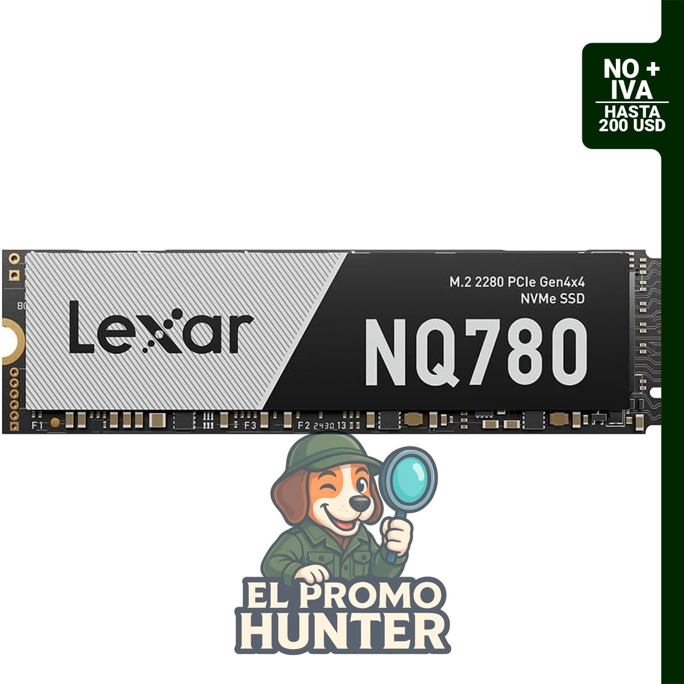 Lexar SSD NQ780 PCIe Gen4 NVMe M.2 2280 de 1 TB, velocidad de lectura hasta 6500 MB/s y escritura hasta 2500 MB/s.