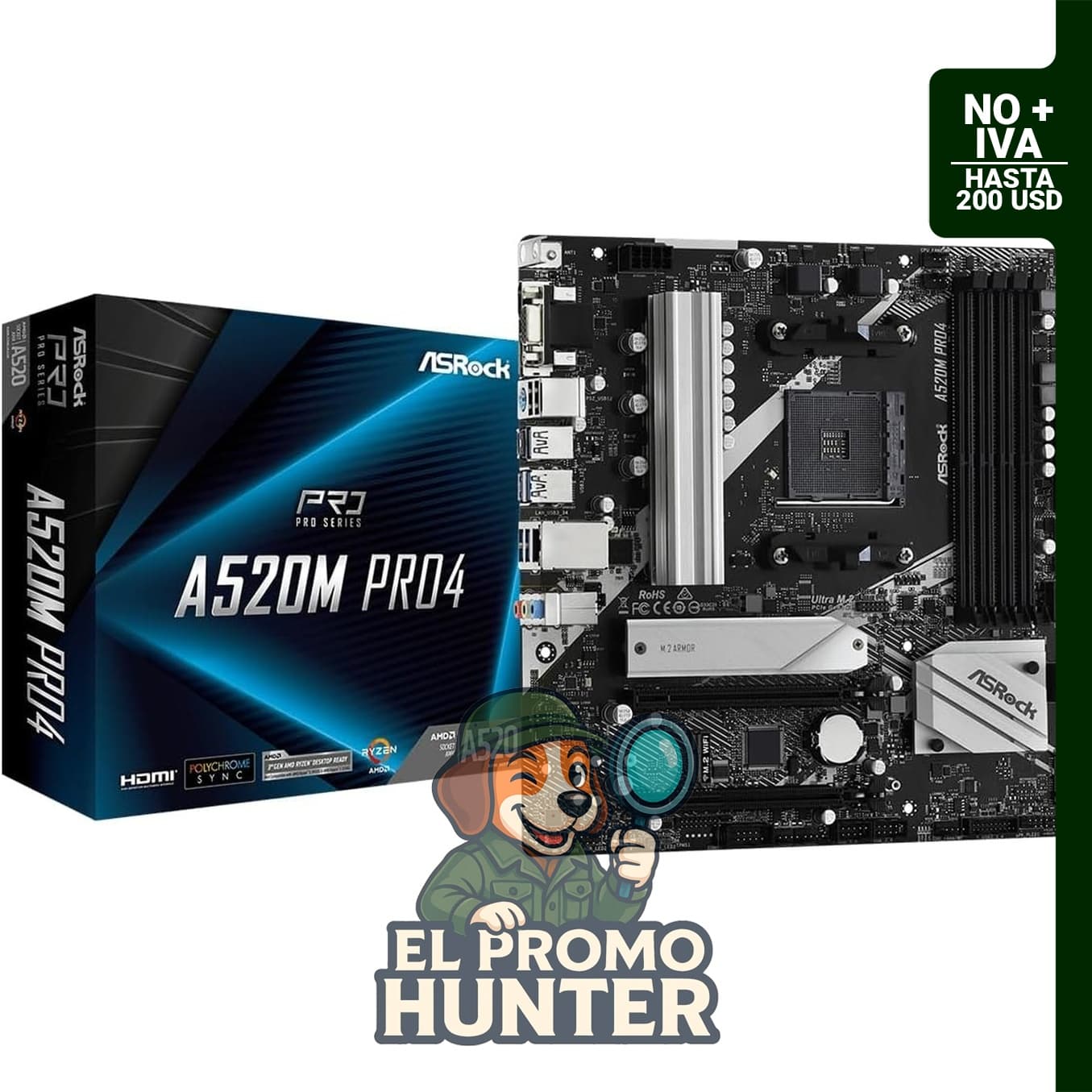 ASRock A520M Pro4, placa base Micro ATX compatible con procesadores AMD Ryzen serie 3000/4000 (Socket AM4).