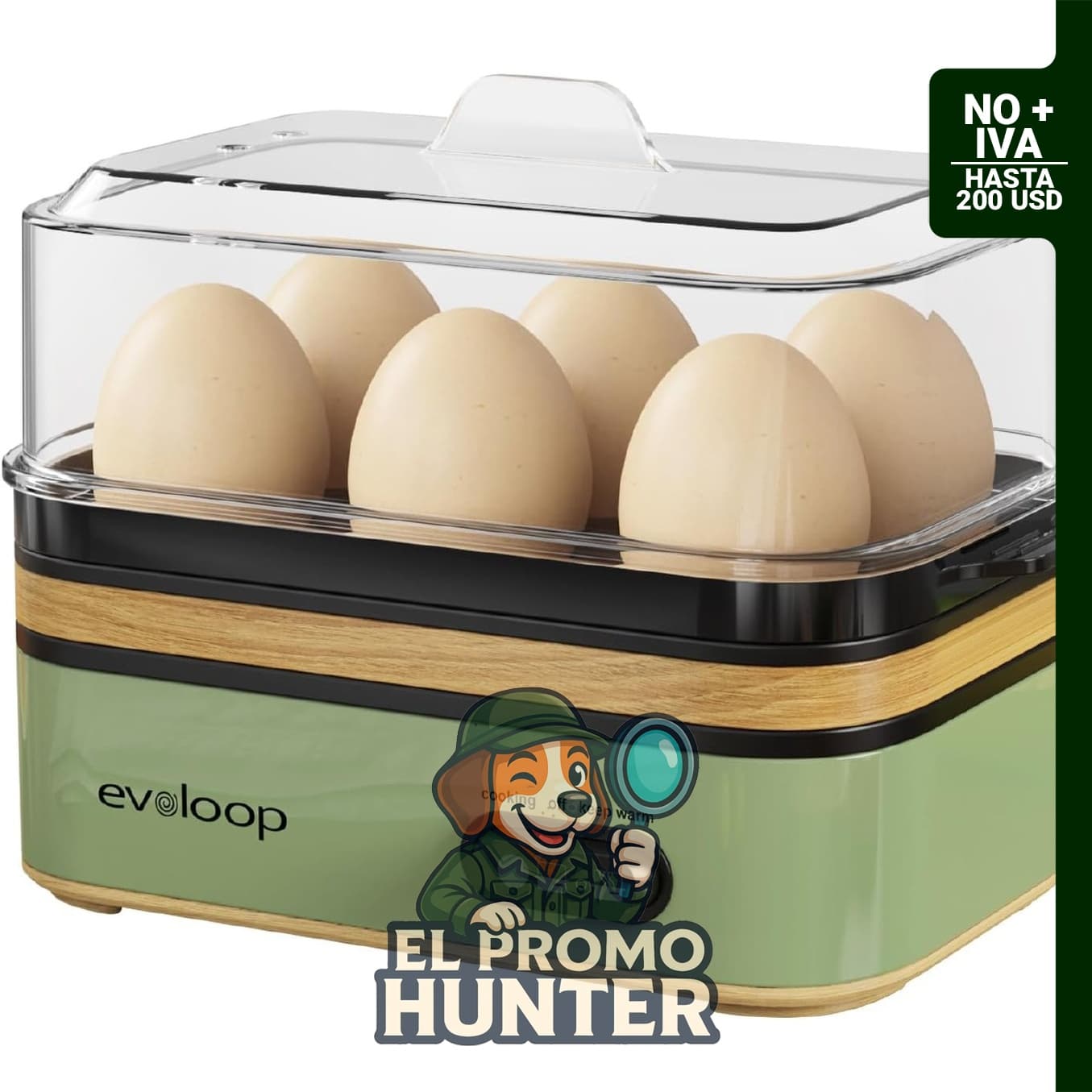 Evoloop Rapid - Olla eléctrica para cocinar hasta 6 huevos, con función de escalfado y apagado automático.