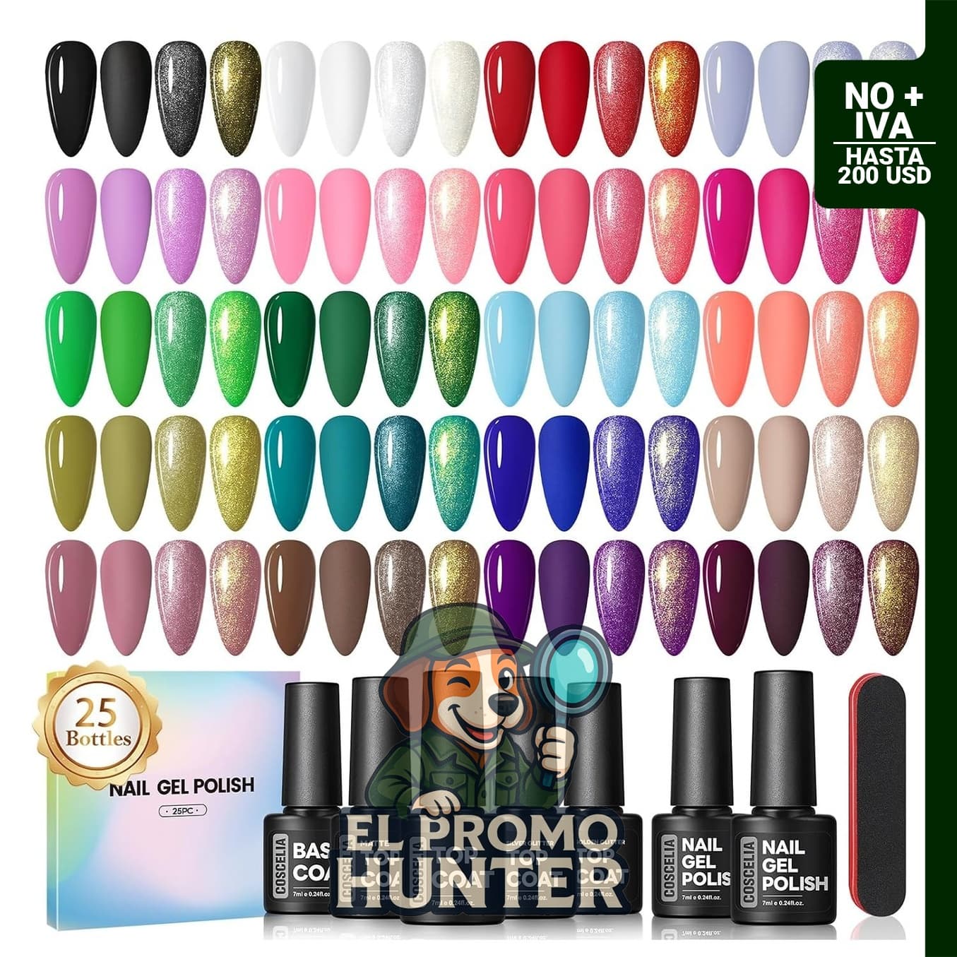 COSCELIA Juego de 25 esmaltes de uñas de gel en colores otoñales, incluye tonos como rojo, marrón, negro, blanco y verde.