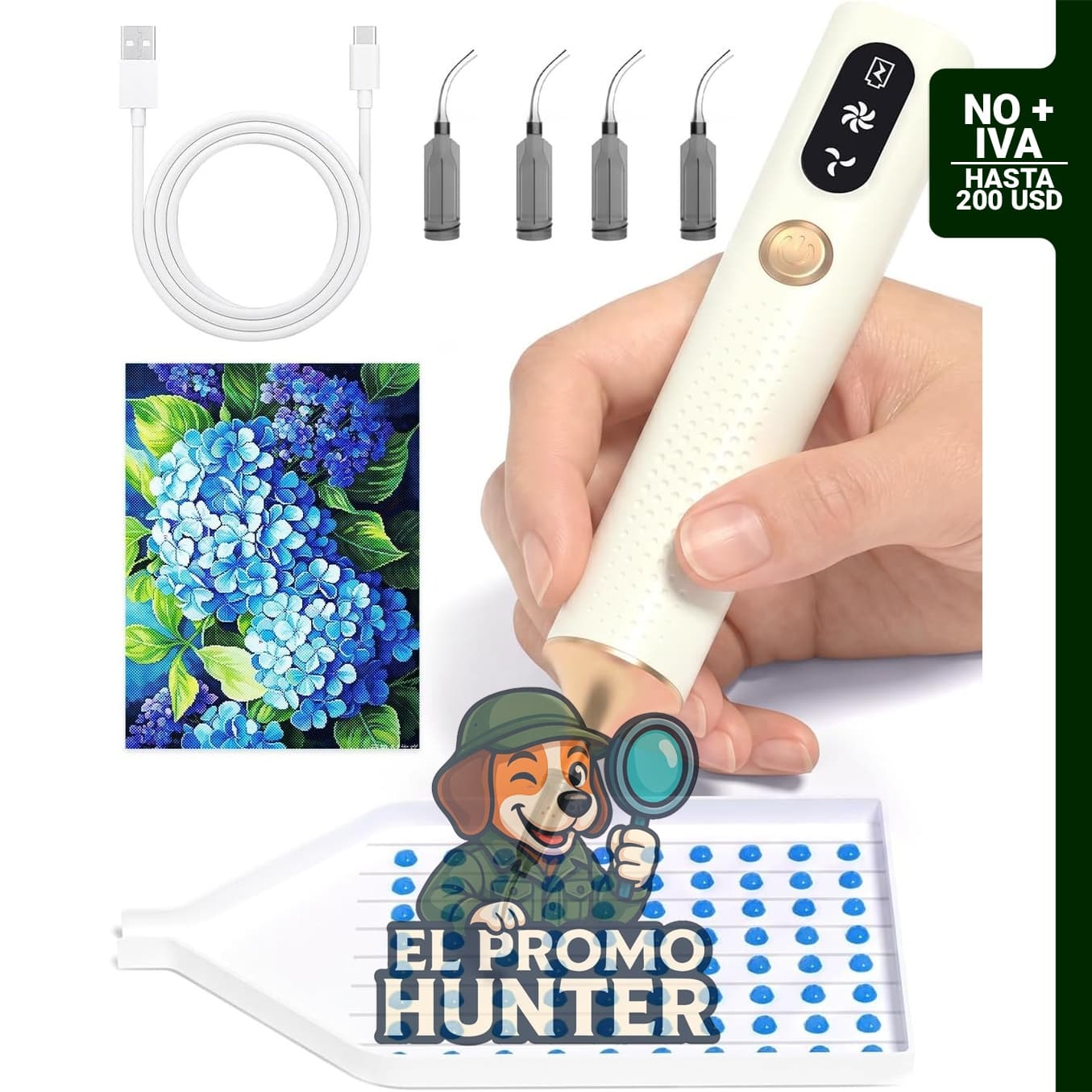 Bolígrafo eléctrico para arte de diamante, inalámbrico y silencioso, incluye puntas.