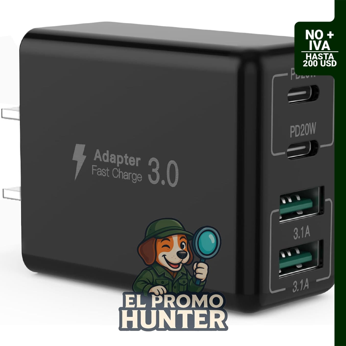 Cargador de pared USB C de 4 puertos, 40W, compatible con iPhone 14/13/12/11/Pro Max/XS/XR/8/7.