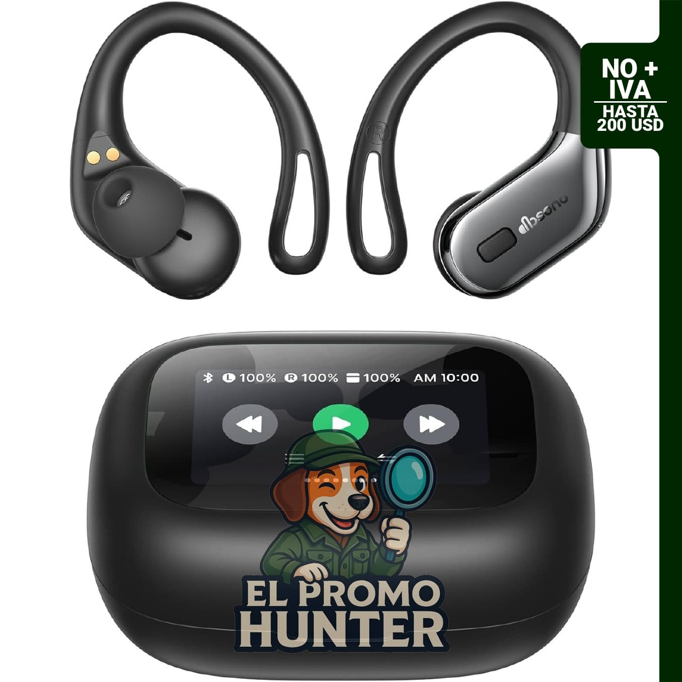 Auriculares Bluetooth Inalámbricos, impermeables, con ganchos para las orejas y 40 horas de tiempo de reproducción.