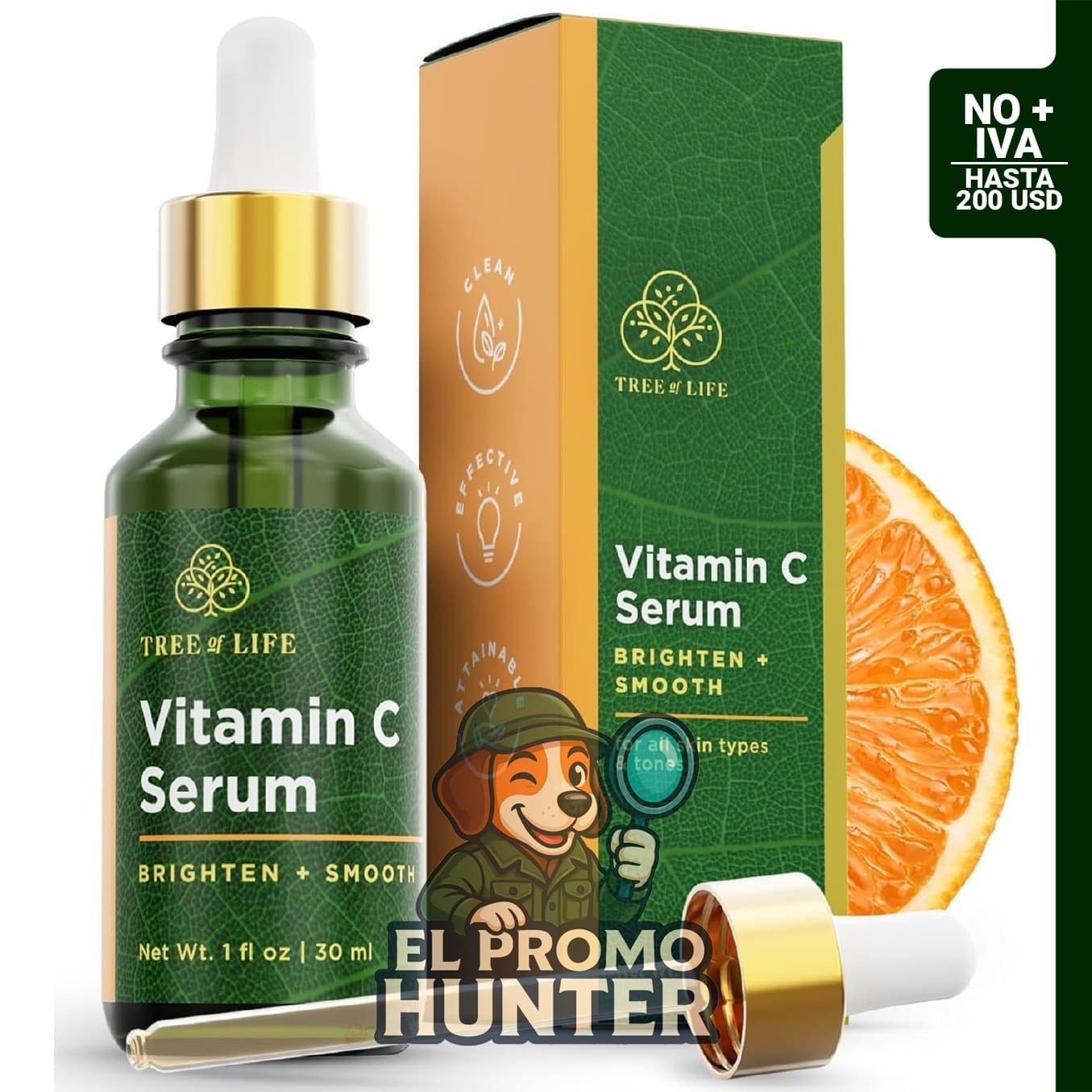 Suero de Vitamin C con ácido hialurónico, 30 ml, libre de parabenos y vegetariano.