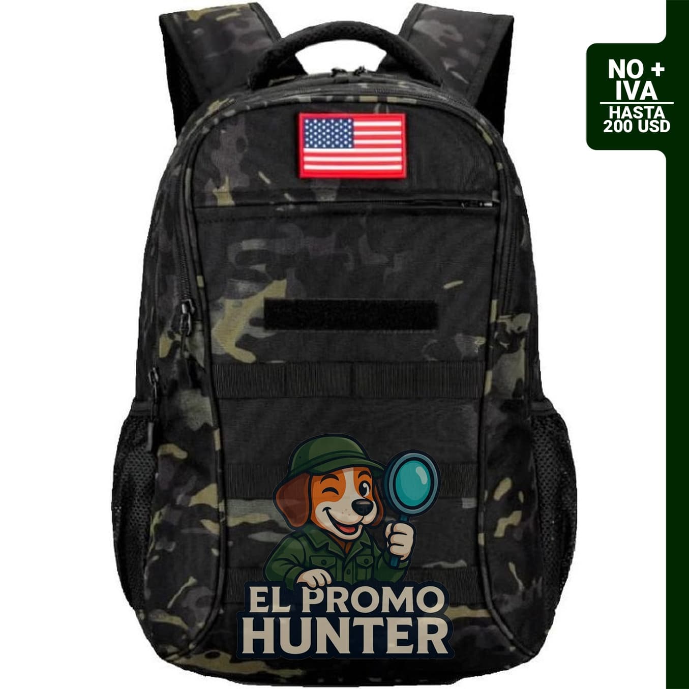 Mochila táctica de camuflaje Outdoor Plus para niños, capacidad de 40L.