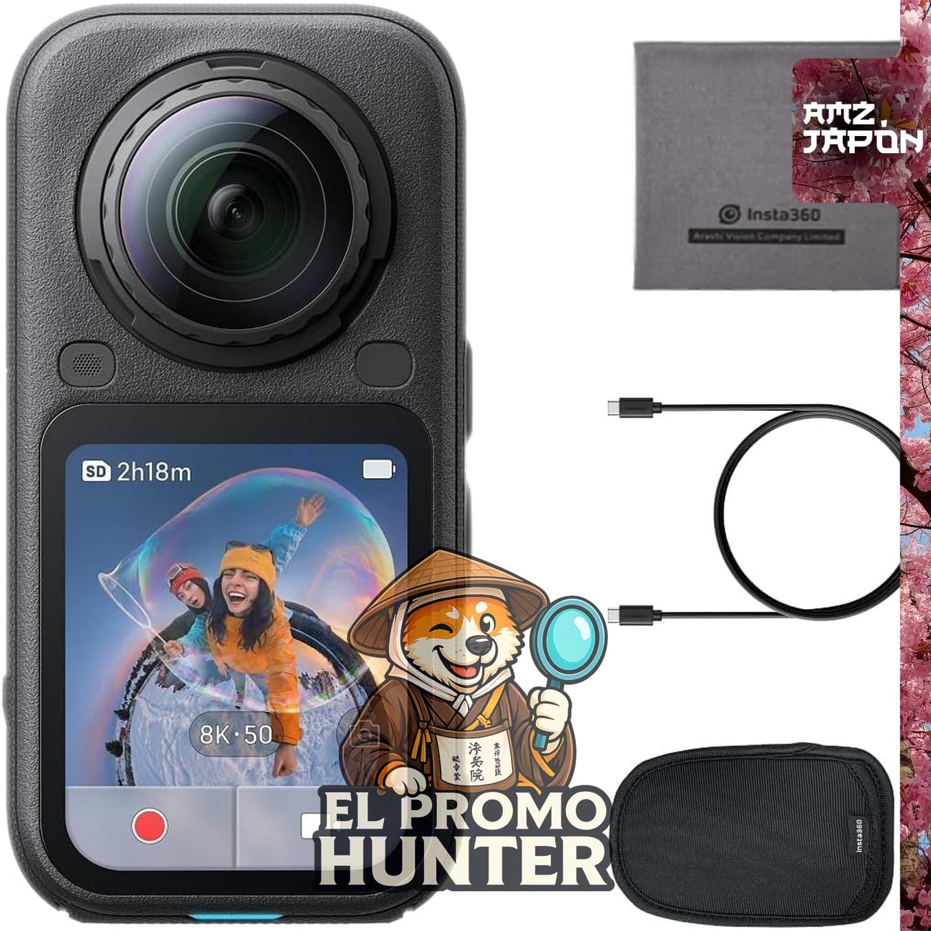 Cámara de acción Insta360 Regular Edition 8K 360 grados, sensor 1/1.1", edición AI, 140 minutos de grabación, resistente al agua.
