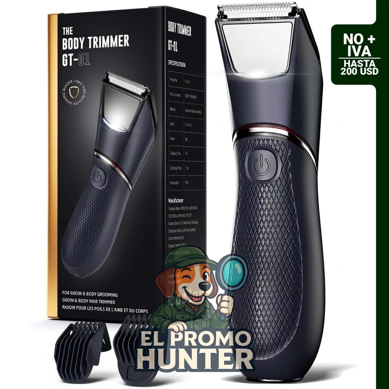 JMJDYITAO Body Hair Trimmer para hombres, recortador de vello púbico con espejo y luz LED.