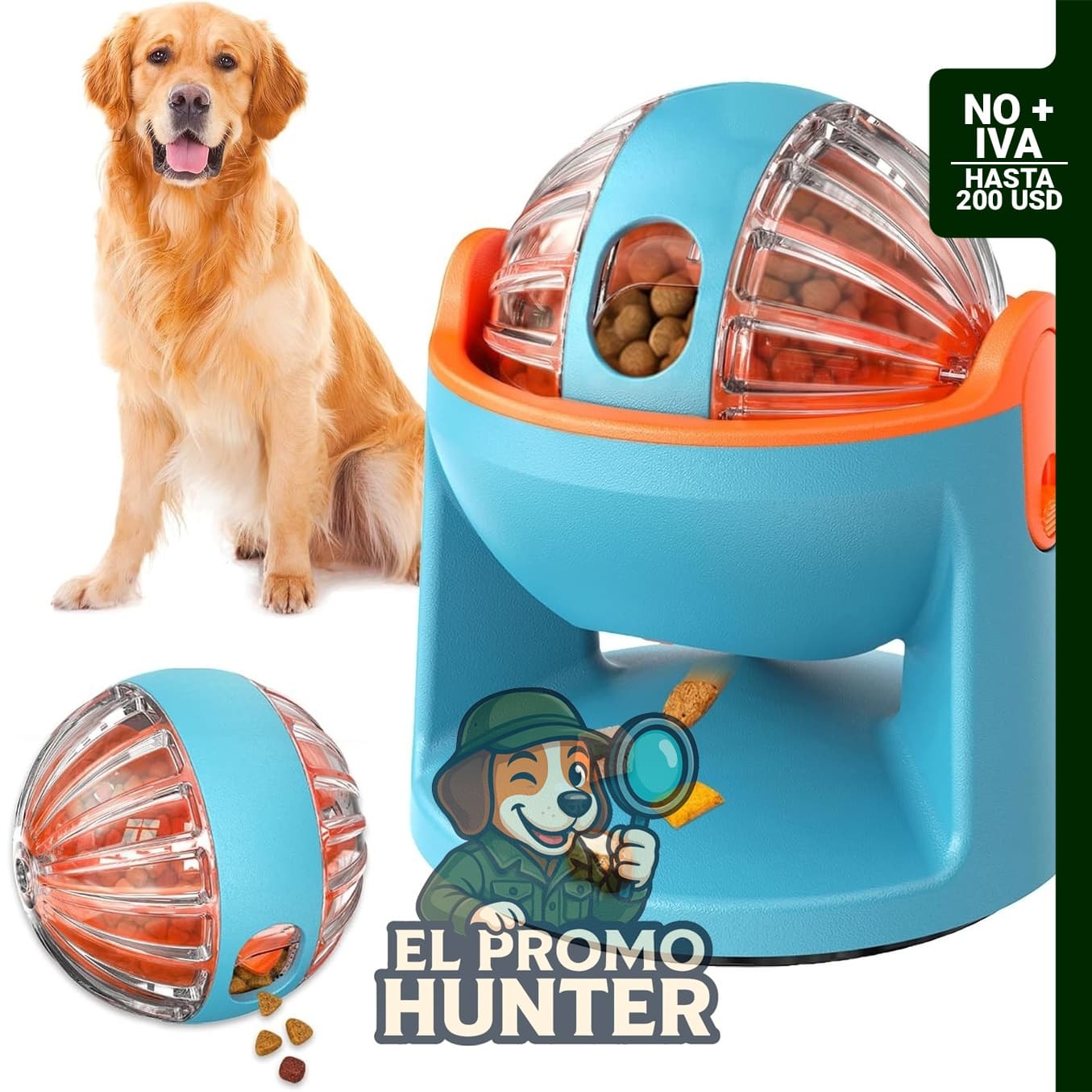 Juguete interactivo con dispensador de golosinas y rompecabezas para perros.