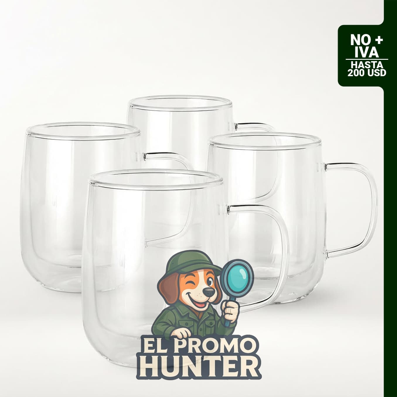 Juego de 4 tazas de café de vidrio de doble pared de 14 oz (414 ml) de COLLECTIVE HOME, fabricadas en borosilicato.