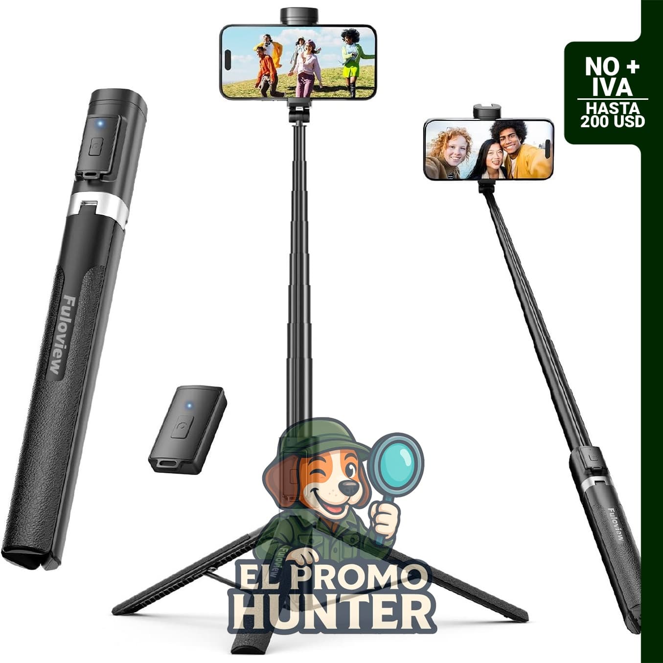 Fuloview Trípode para selfie stick de 72 pulgadas, soporte para teléfono compatible con iPhone.