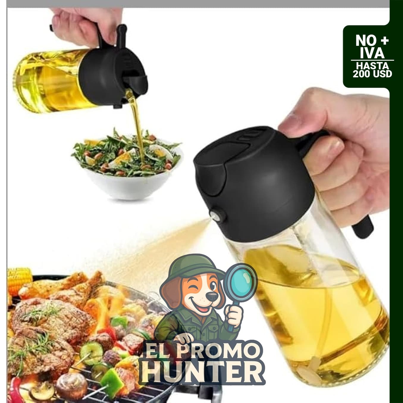 Paquete de 2 rociadores de aceite de oliva de vidrio de 16 oz (473 ml) con sello a prueba de fugas.