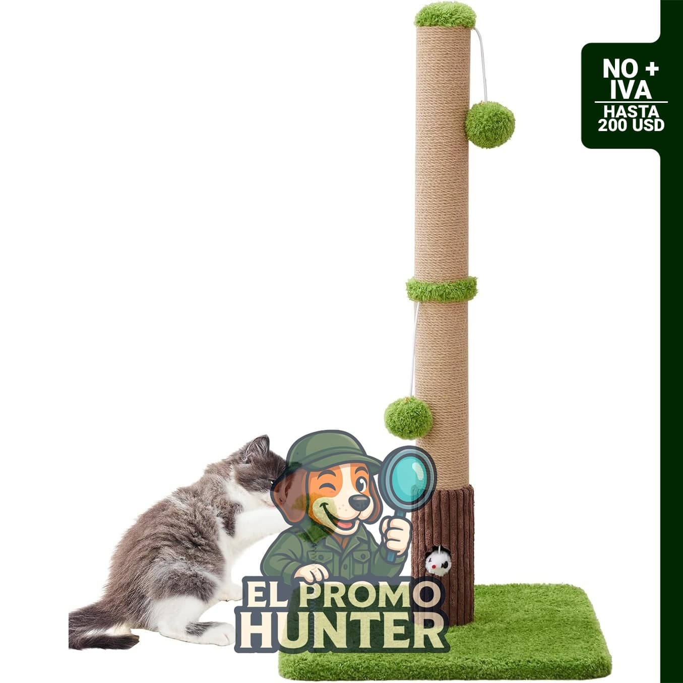 Poste rascador de 33 pulgadas (84 cm) de alto para gatos de interior, con sisal premium y juguetes.