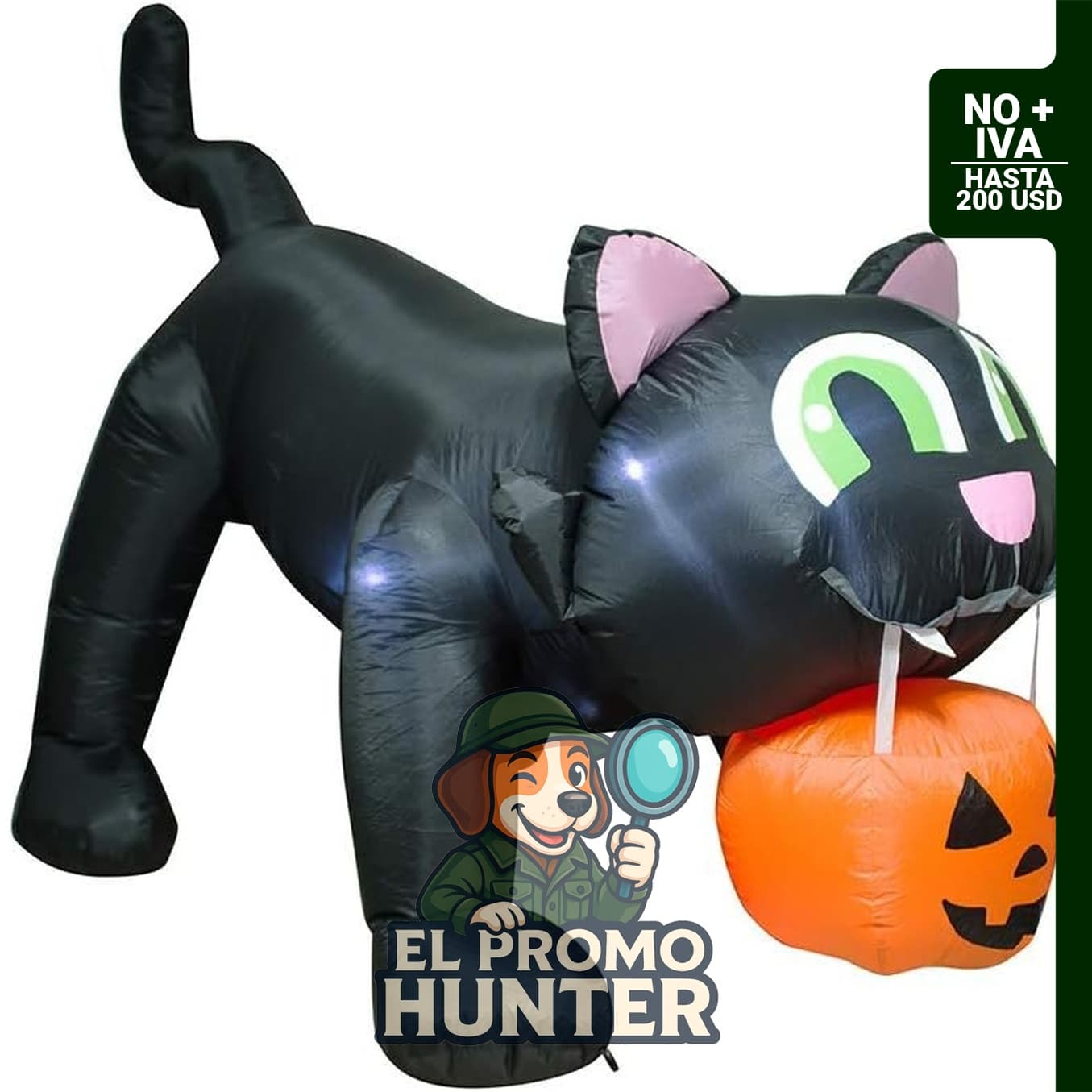 Gato negro gigante de 8 pies con calabaza de Halloween y LED.