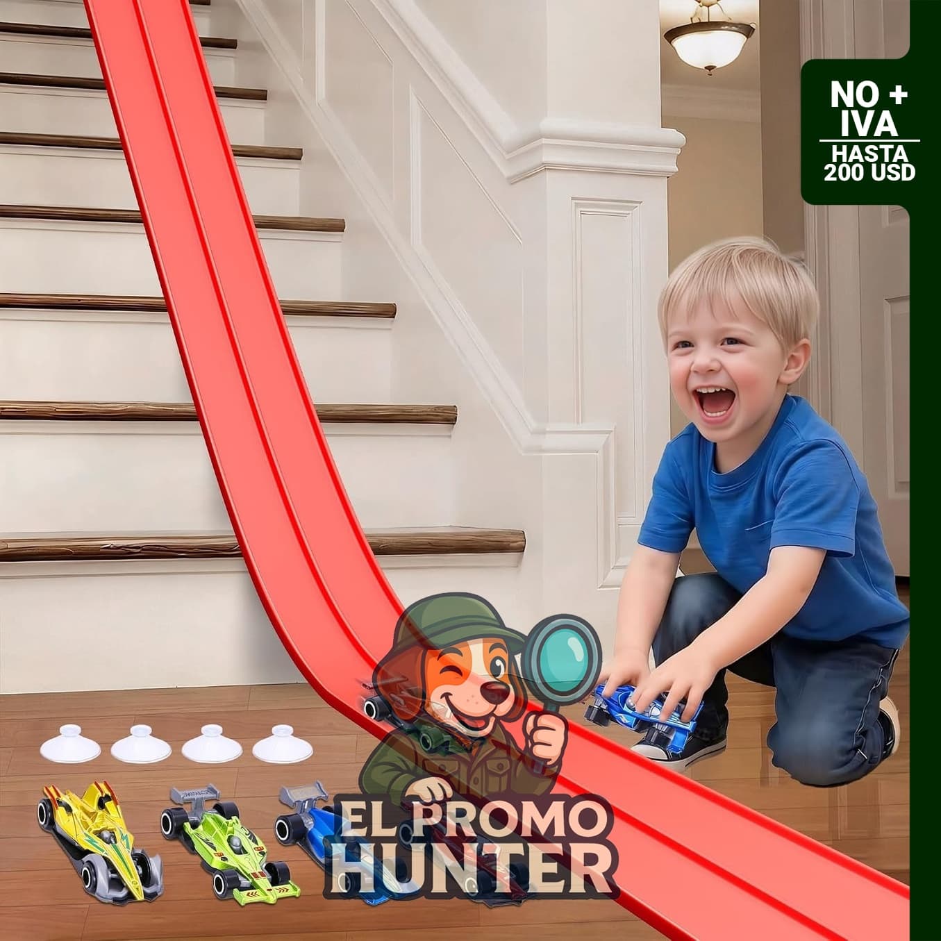 Pista de carreras flexible de 15 pies para niños, doble cara con ventosas, compatible con autos 1:64.