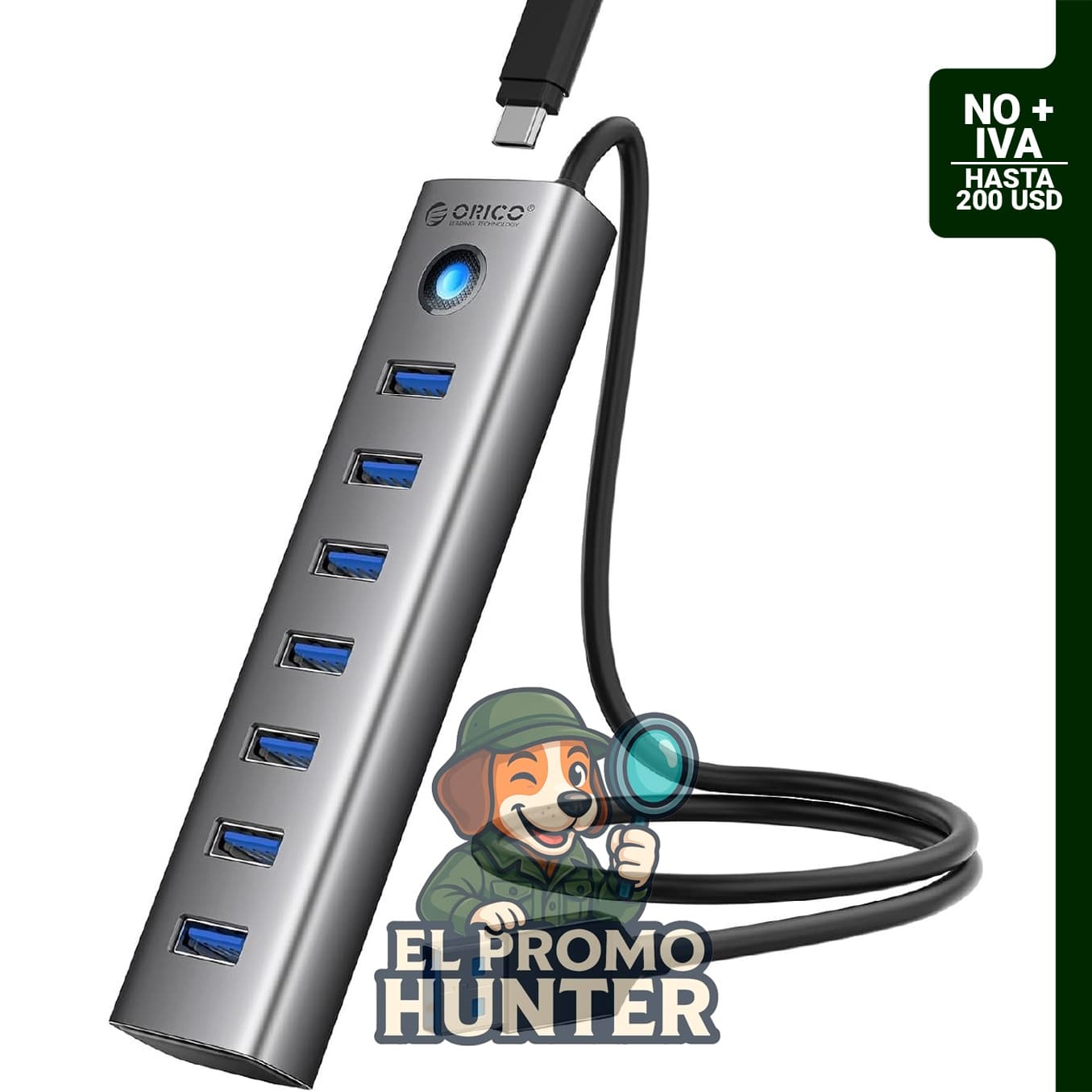 ORICO Hub USB 3.0 de 7 puertos, adaptador múltiple de aluminio, extensor USB de 5 Gbps.