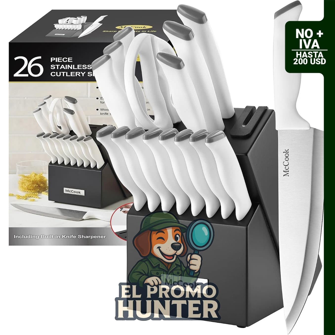 McCook juego de cuchillos de cocina de 24 piezas con afilador incorporado.