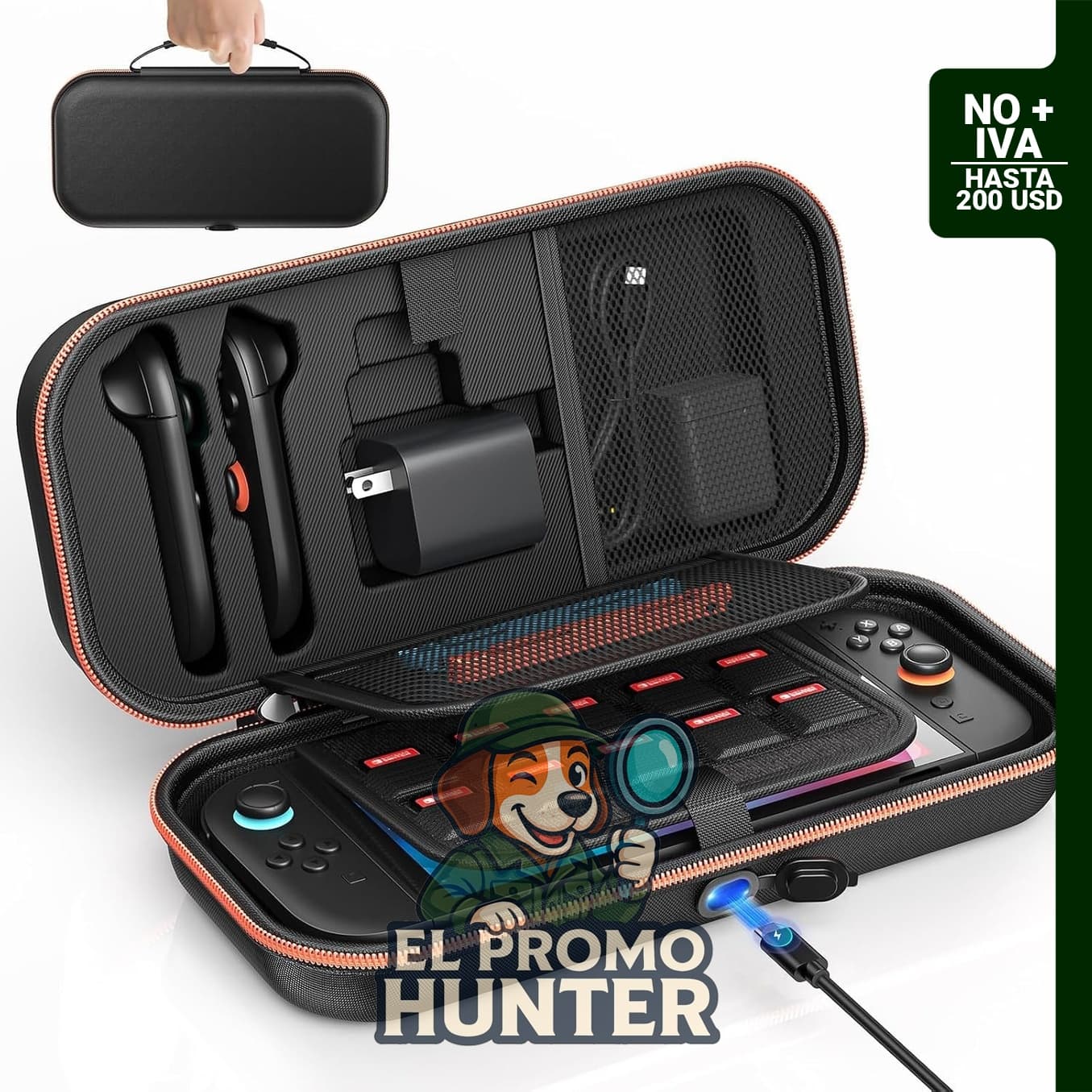 Estuche de transporte Auarte para Switch 2 y OLED, incluye carga interna.