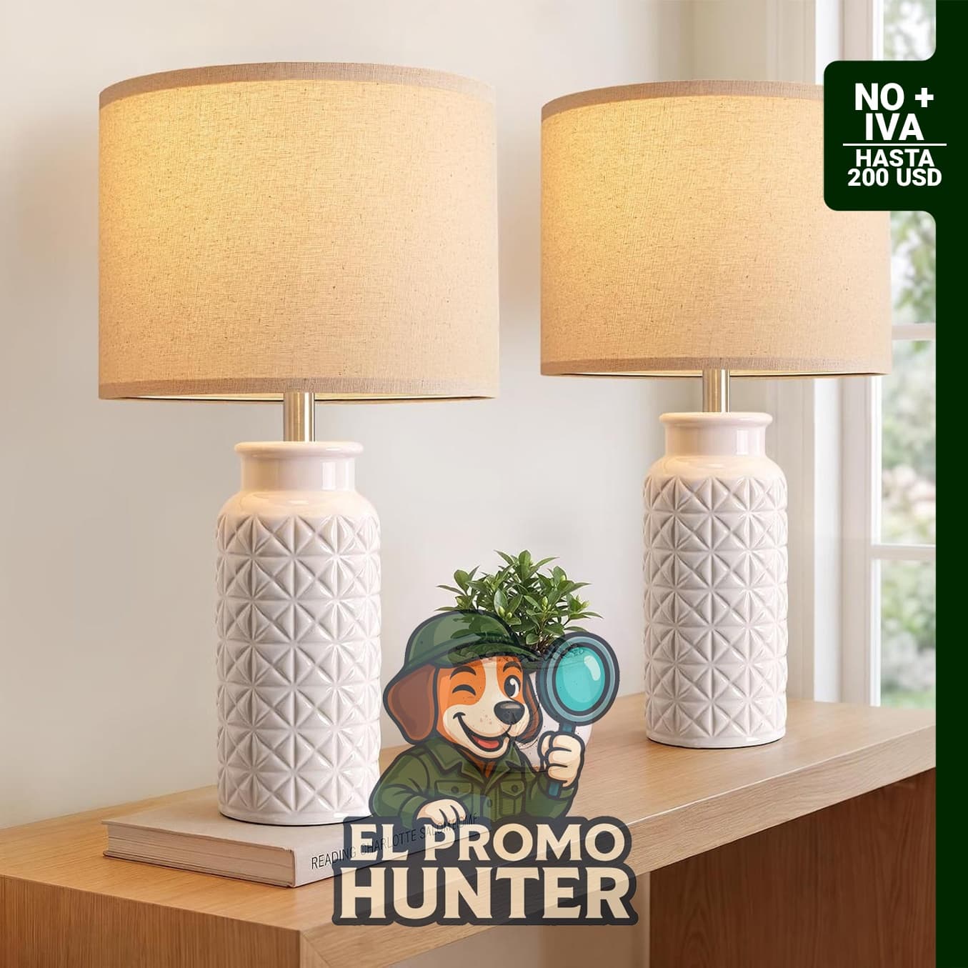 Innqoo Lámparas de Cerámica Modernas de 22.6" (set de 2) para dormitorio, color blanco.
