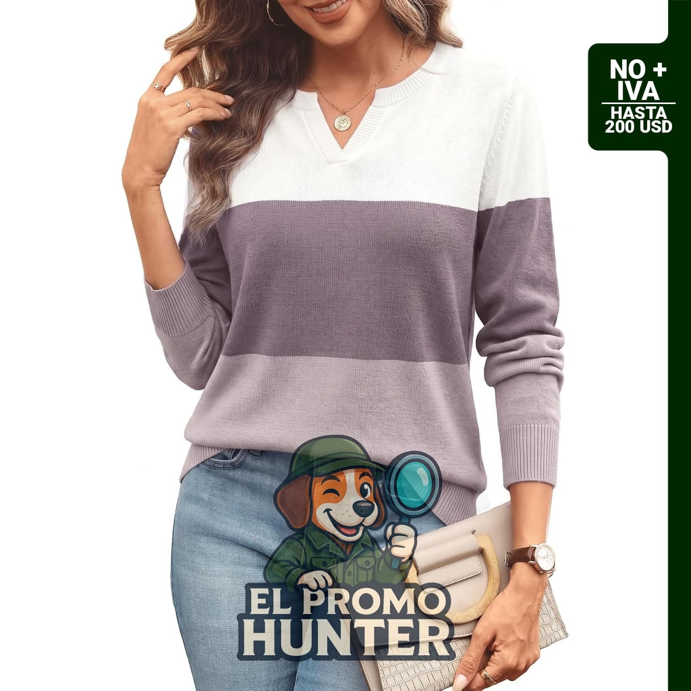 WIHOLL Suéter de manga larga para mujer, cuello en V, tejido de punto.