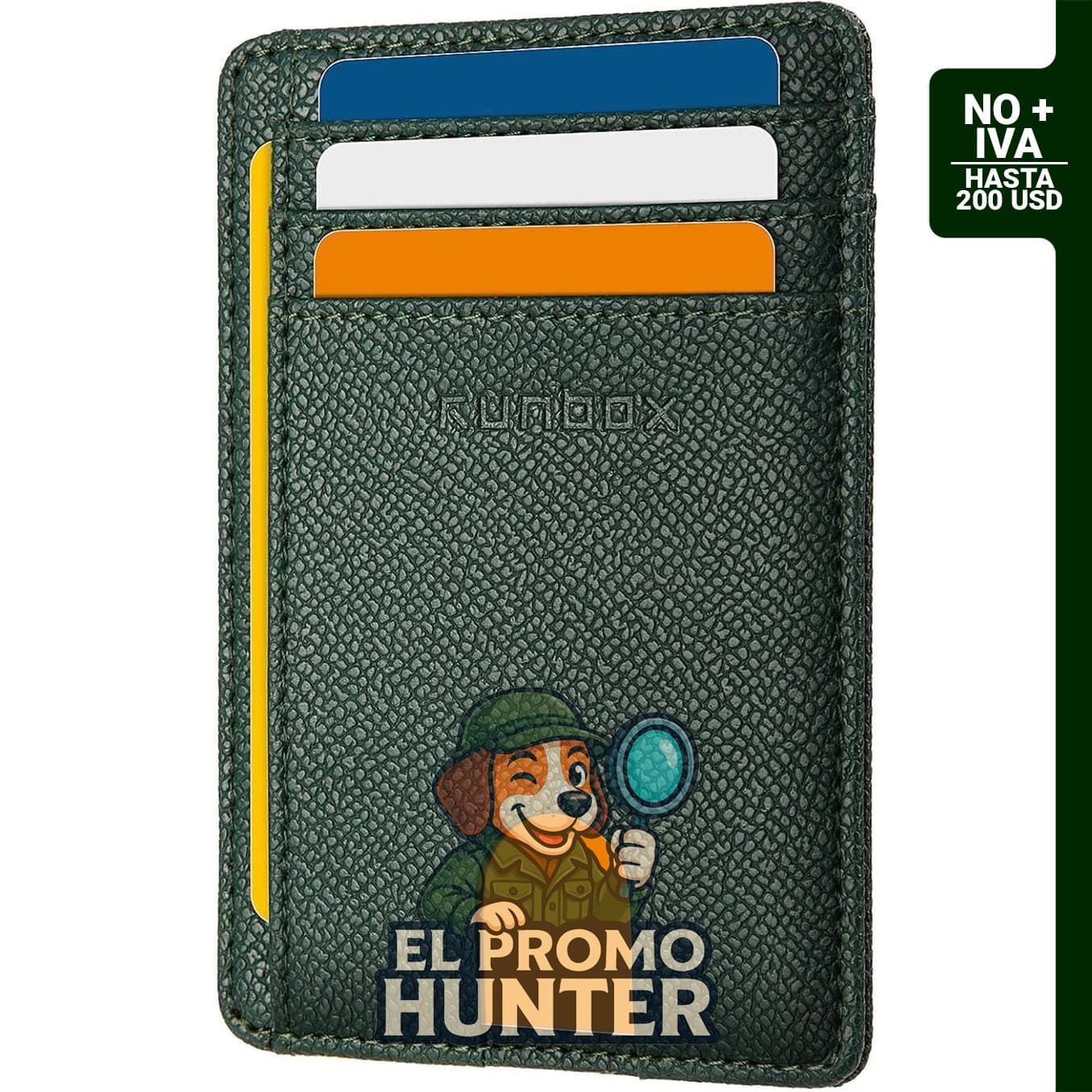 RUNBOX billetera delgada minimalista de cuero con bloqueo RFID para bolsillo frontal.