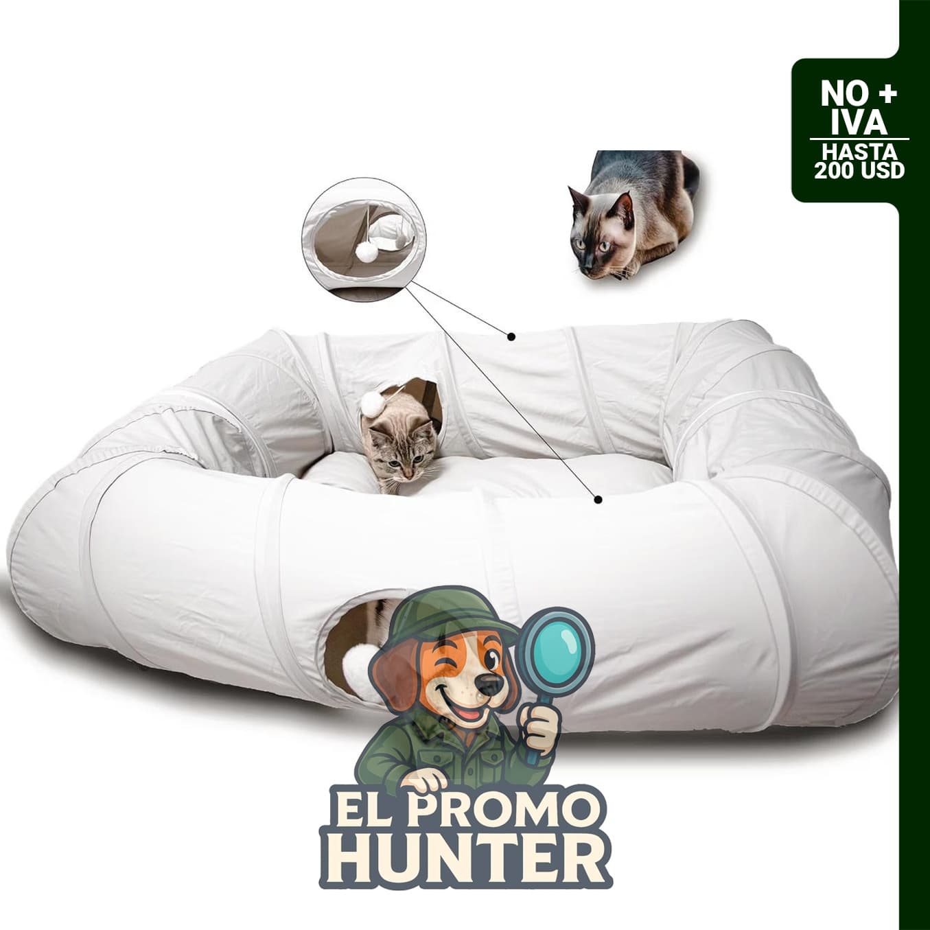 XxingSheep Cama de Túnel para Gatos XL de 4 Vías con cueva en forma de dona y alfombra fresca.