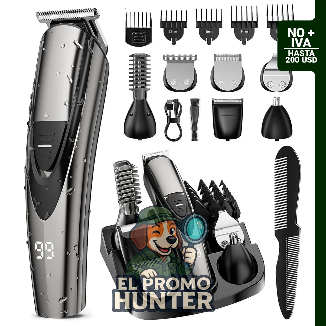 Recortadora de barba recargable SHPAVVER ETHUP, kit de aseo inalámbrico 12 en 1, cuchilla desmontable, velocidad turbo.
