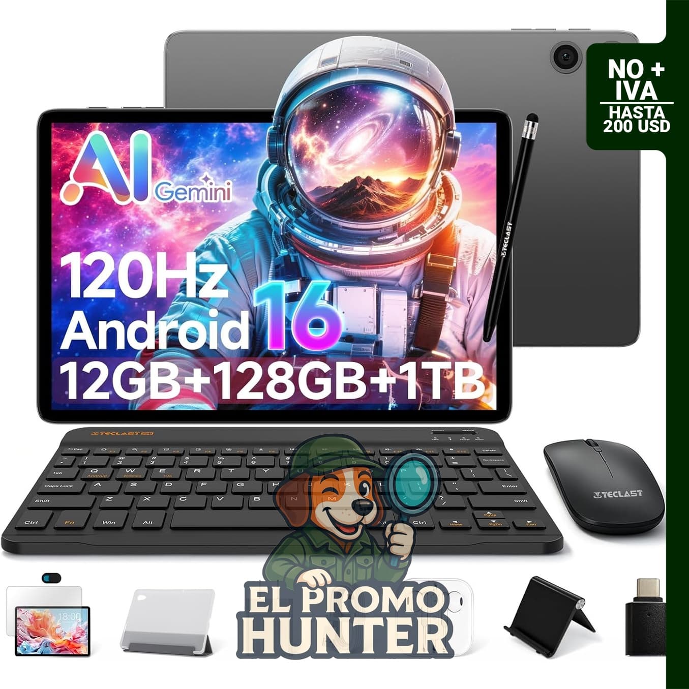 TECLAST Tablet Android de 10 pulgadas con teclado, estuche, ratón y lápiz capacitivo, 12 GB de RAM y 128 GB de ROM (expansible a 1 TB).