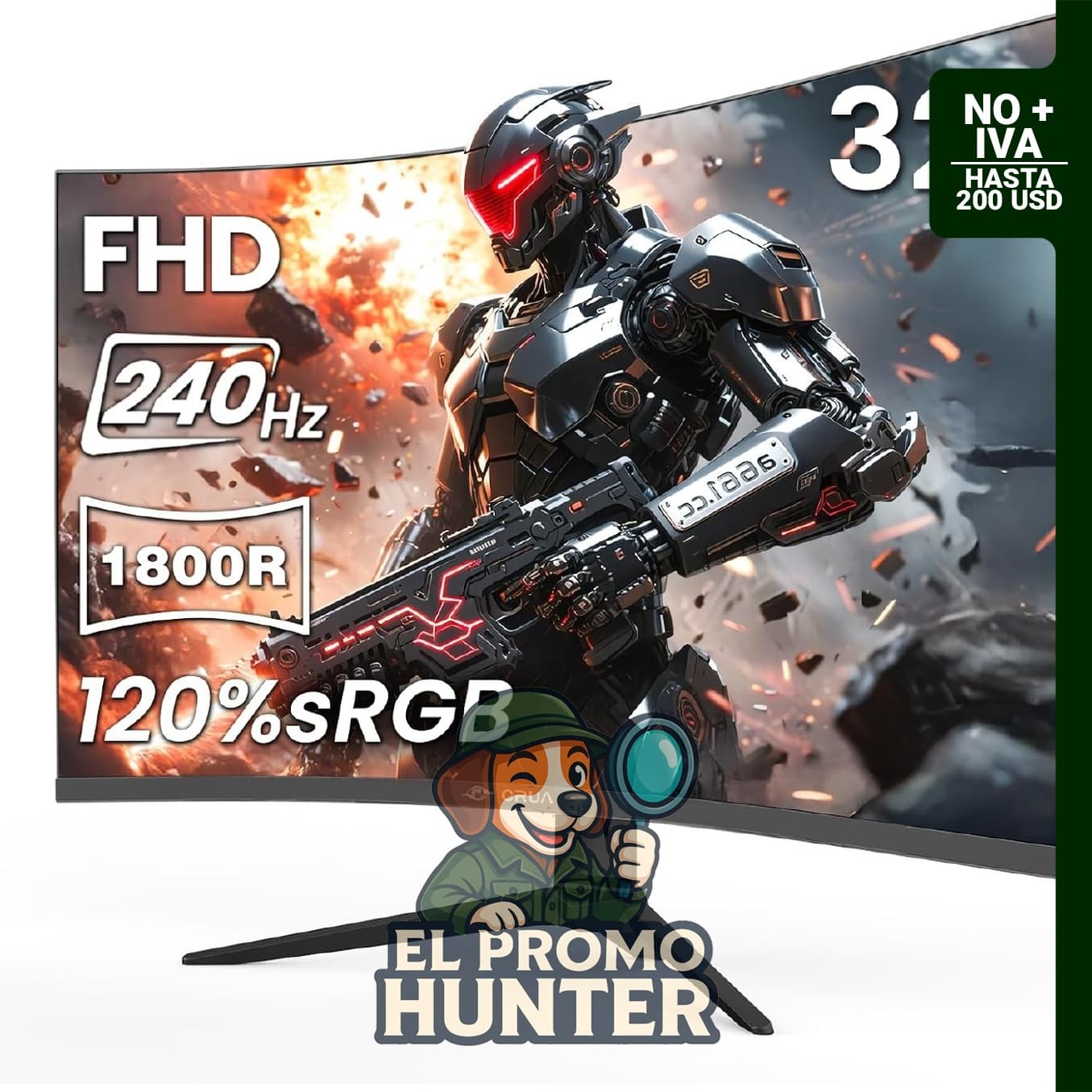 Monitor curvo CRUA de 32" (81 cm) FHD 1080P, 240Hz, 1800R, compatible con AMD FreeSync.