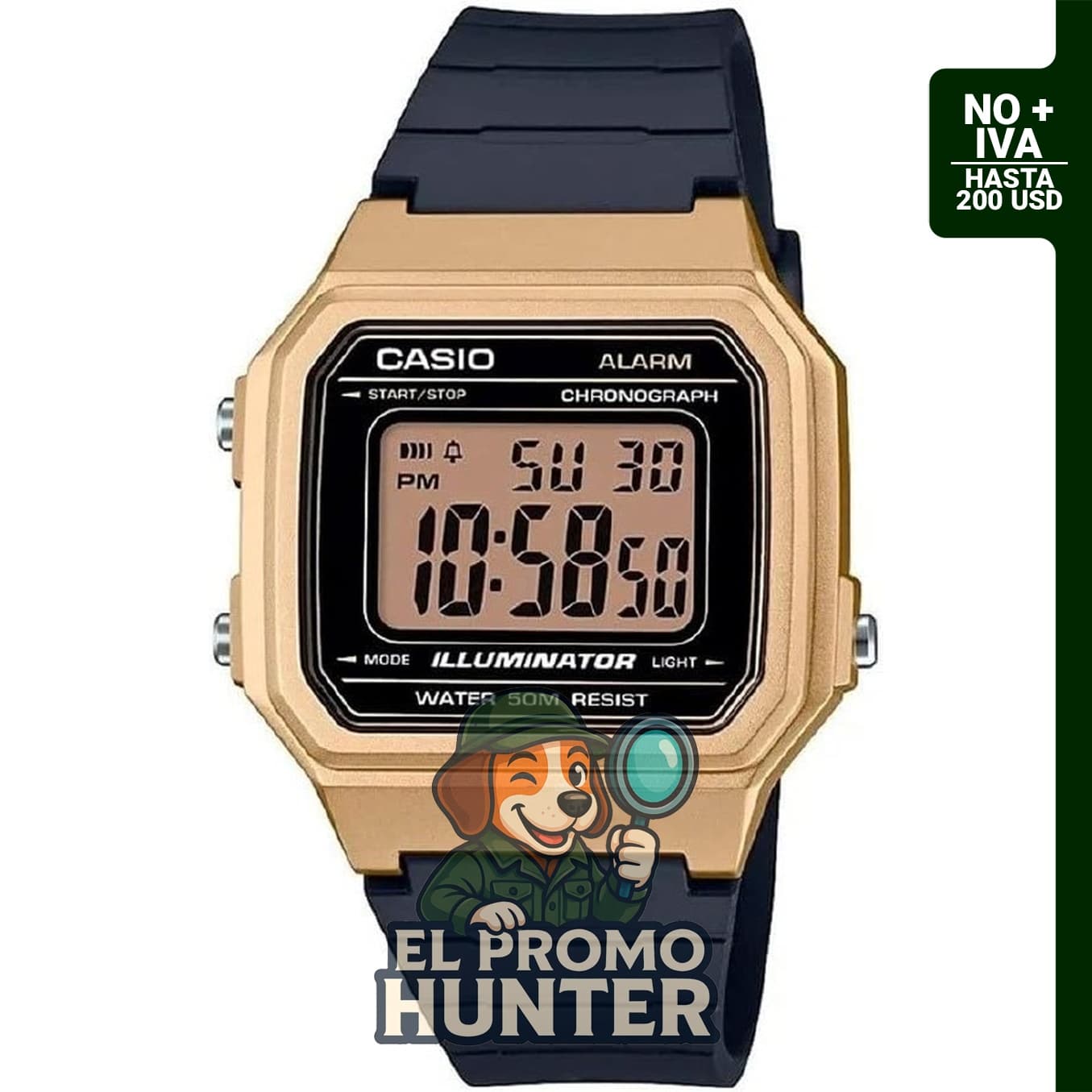 Reloj digital Casio W217H para hombre, resistente al agua hasta 50 m, cronómetro y alarma diaria.