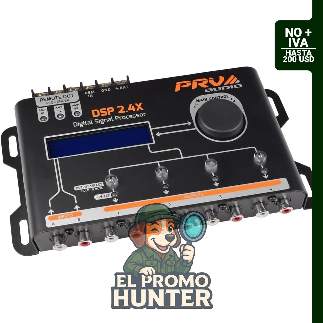 PRV AUDIO Car Audio DSP 2.4X Digital Crossover y ecualizador 4 canales, procesador de señal digital.