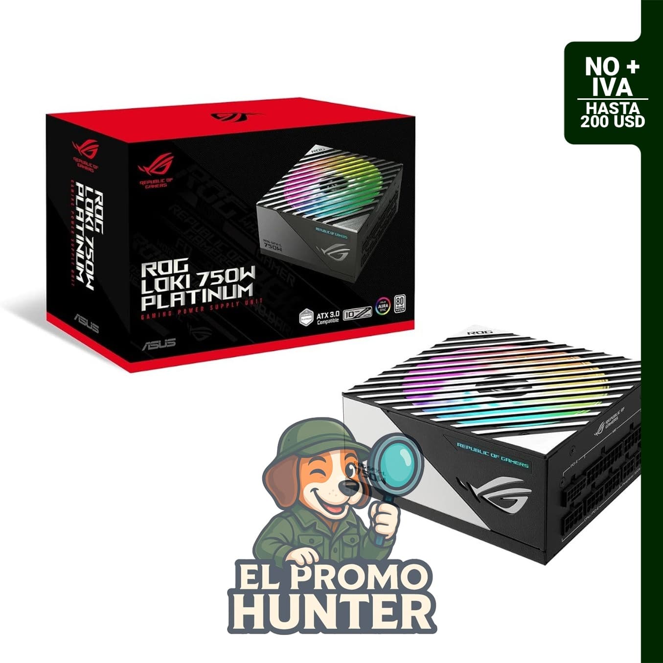 ASUS ROG Loki SFX-L 750W Platino, fuente de alimentación modular con certificación 80+ Platino y ventilador ARGB de 120 mm.