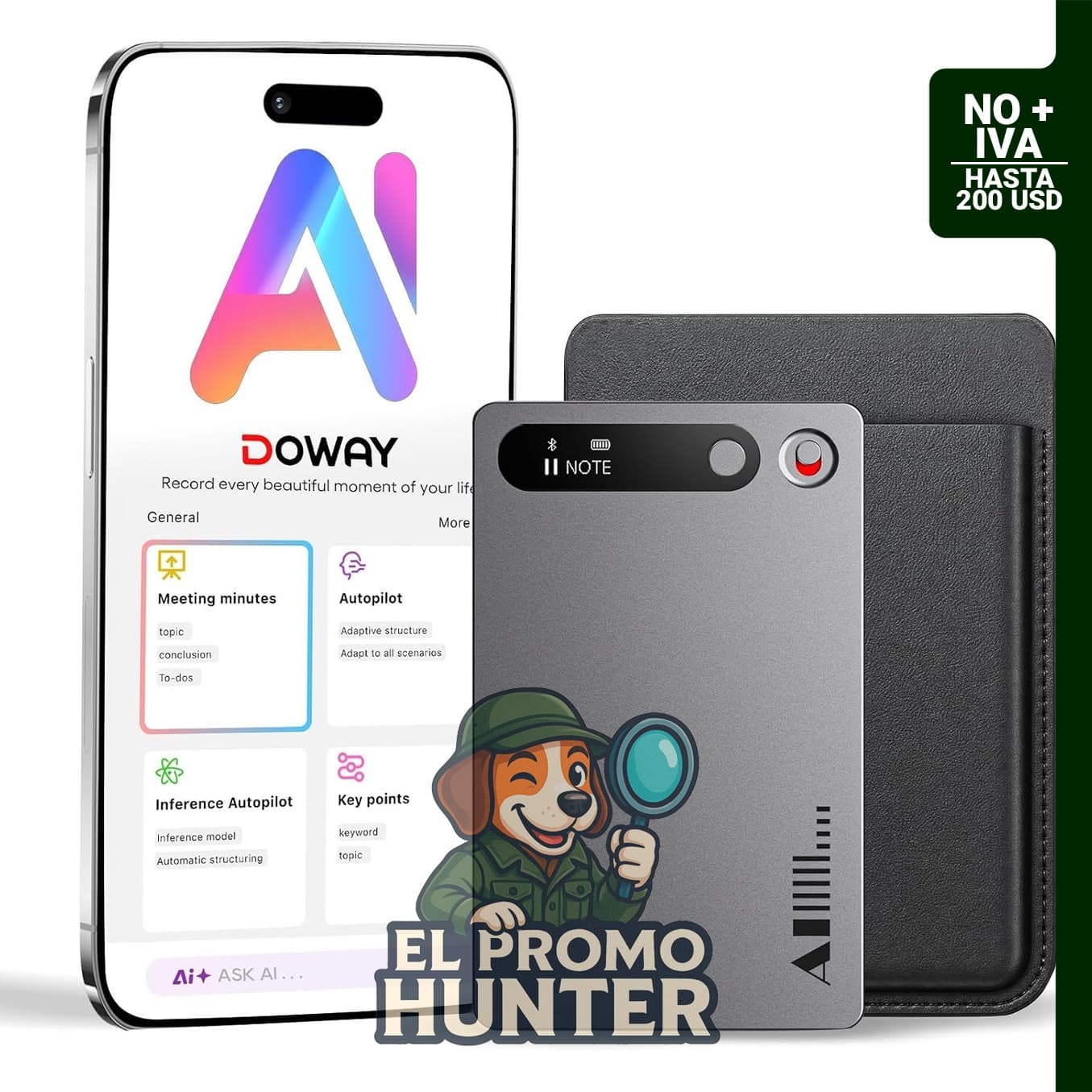 Grabadora de voz digital de 64 GB con transcripción y control de aplicaciones para reuniones y entrevistas.