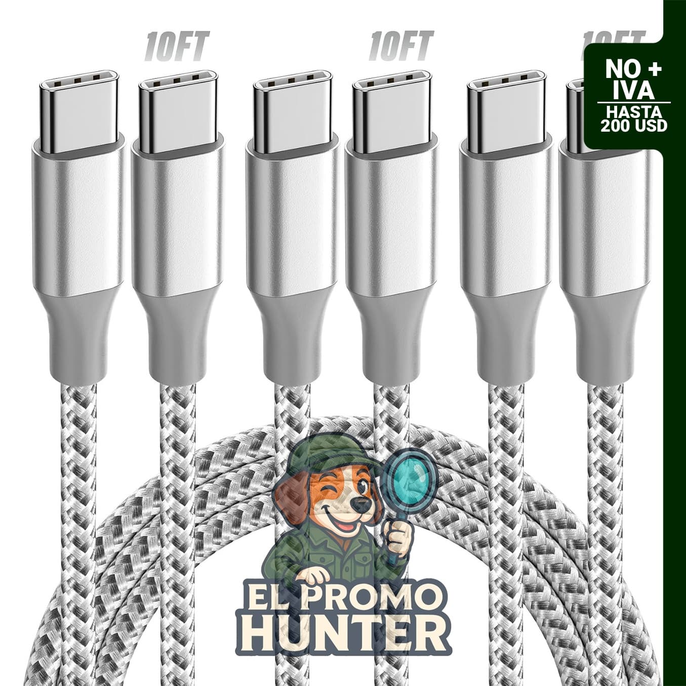 KYEHD Cable USB C a USB C de 10 pies, paquete de 3 cables de carga rápida.