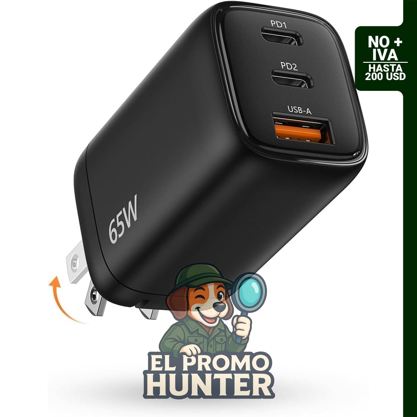 TECKNET Cargador USB C de 65 W, bloque de carga rápida tipo C de bolsillo.